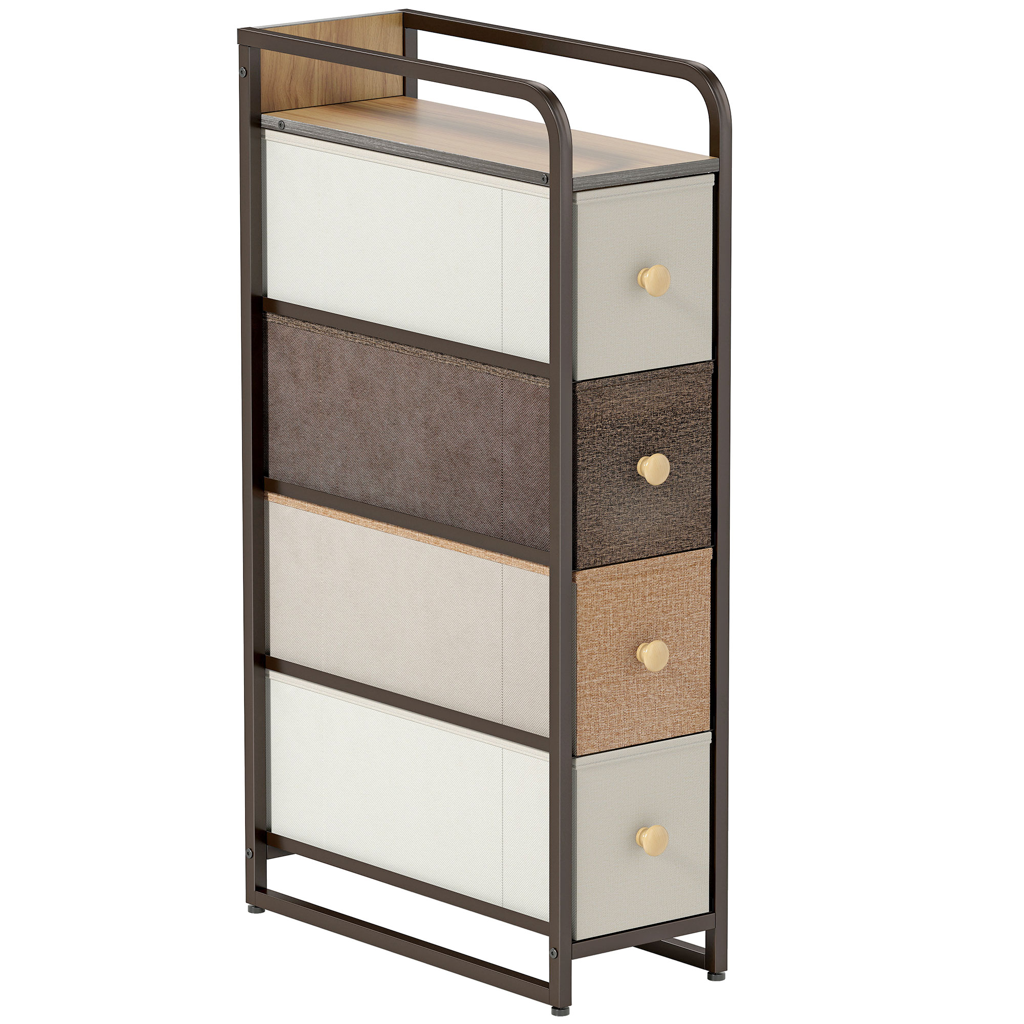  Comoda Slim Salvaspatiu cu 4 Sertare Pliabile din Material Textil, Otel si Lemn, 20x47x84.5 cm, Multicolor [0]