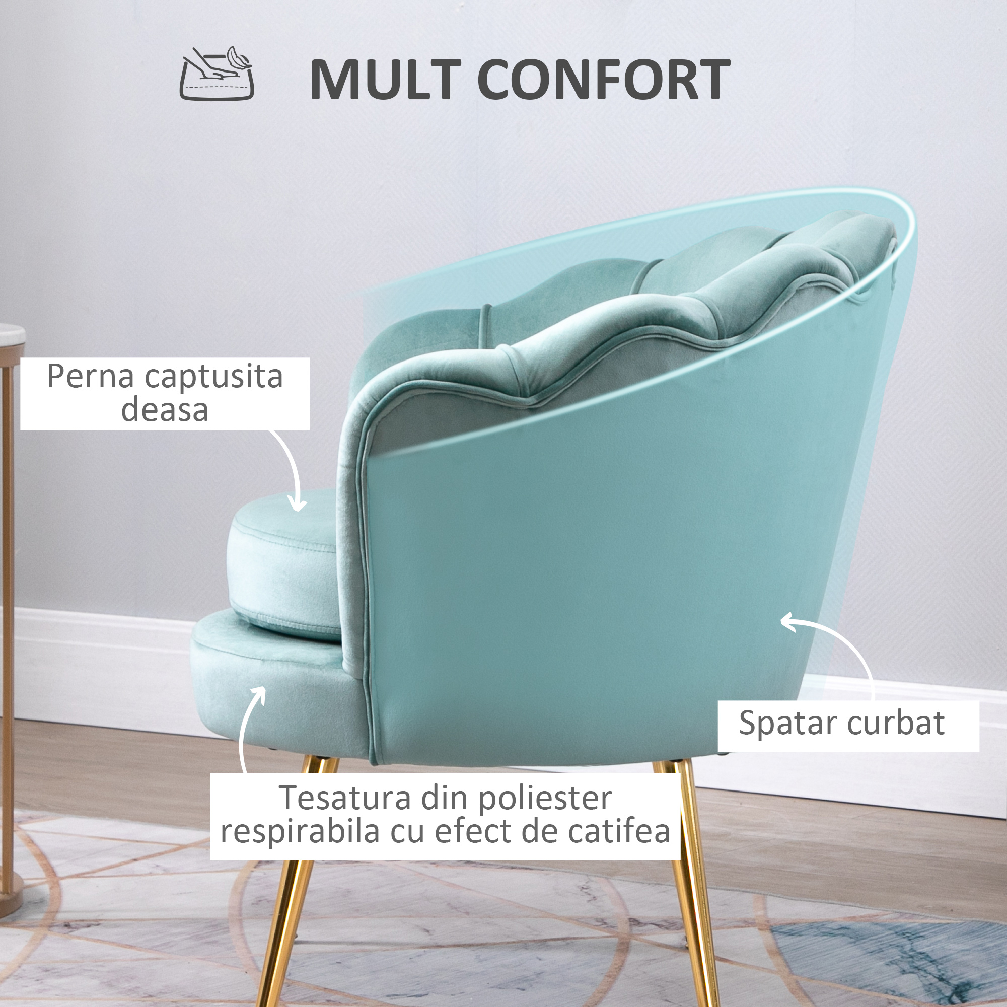  Fotoliu Vintage - Catifea Verde 76×76×74 cm, Design Elegant [4]