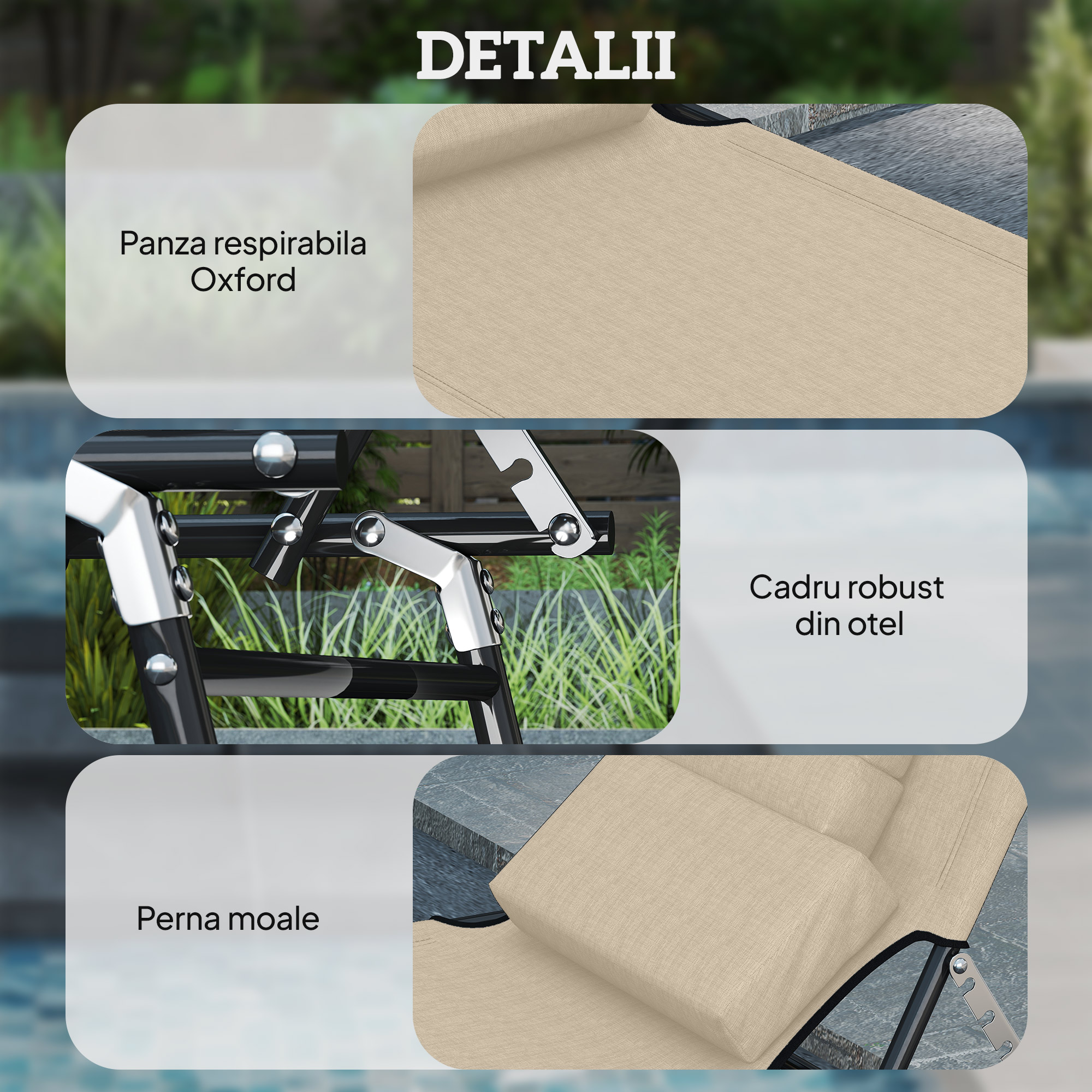  sezlong Pliabil cu Orificiu pentru Fata Captusit si Spatar Rabatabil, Bej [5]