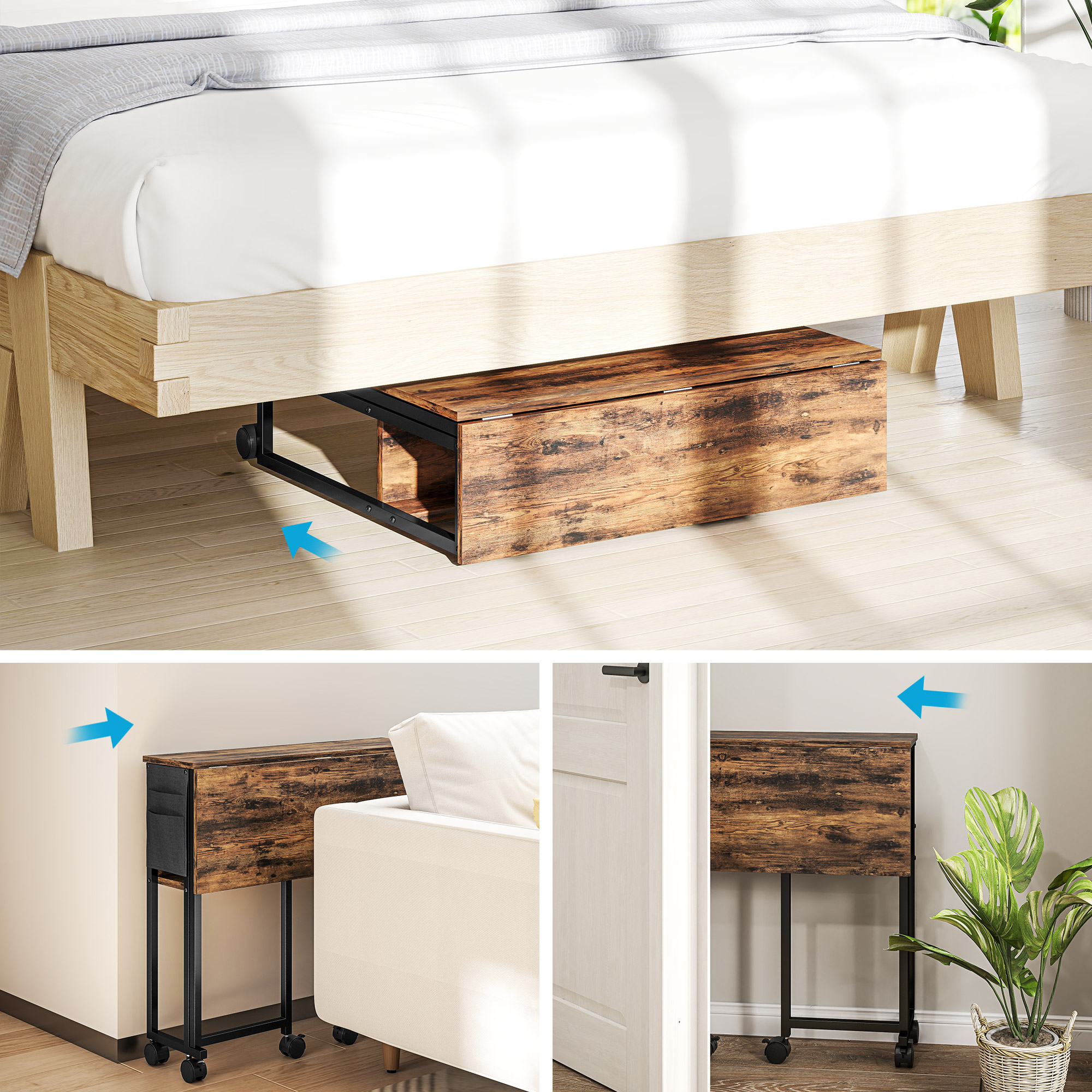  Birou Pliabil cu Raft Deschis si Buzunar Lateral, din Lemn si Otel, 80x50x75 cm, Maro si Negru [7]