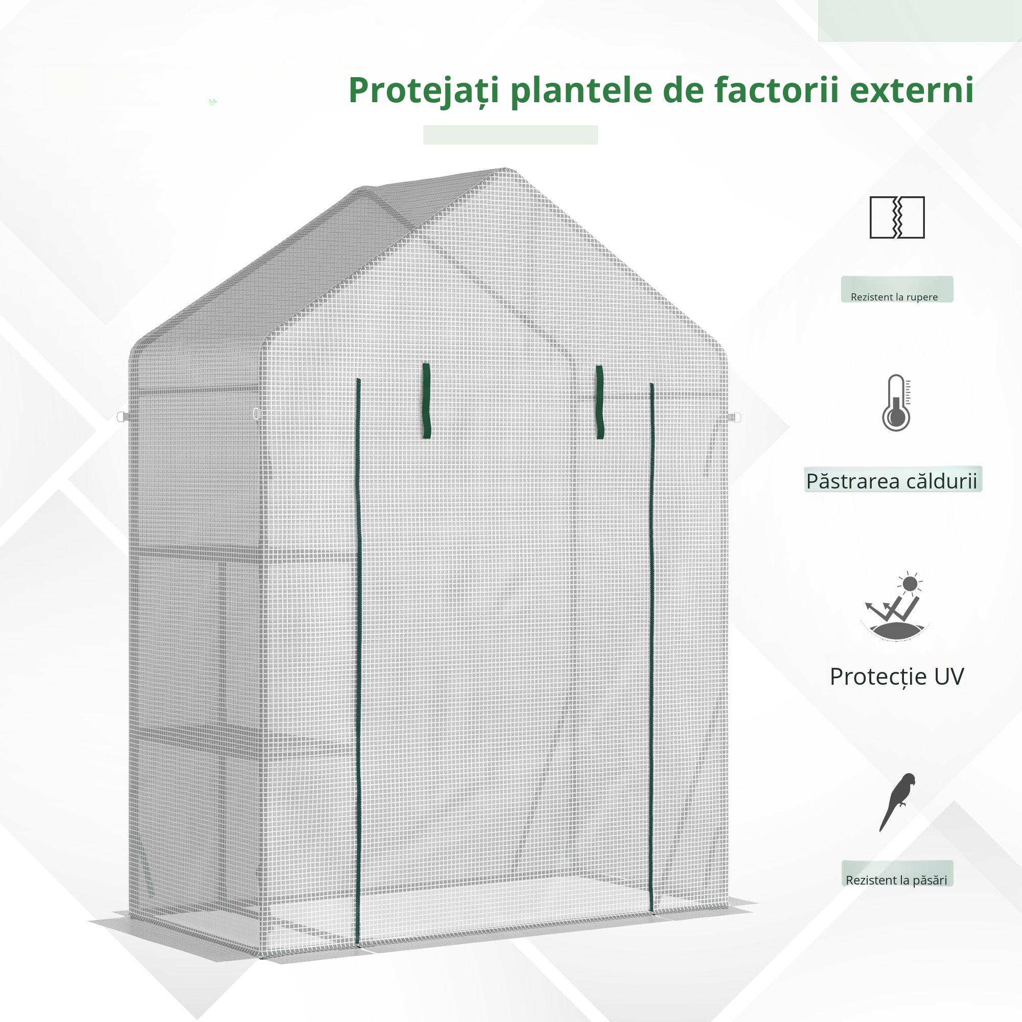  Sera pentru Gradina pentru Exterior cu 2 Rafturi, Usa tip Rulou, 143x73x195cm, Alb [5]