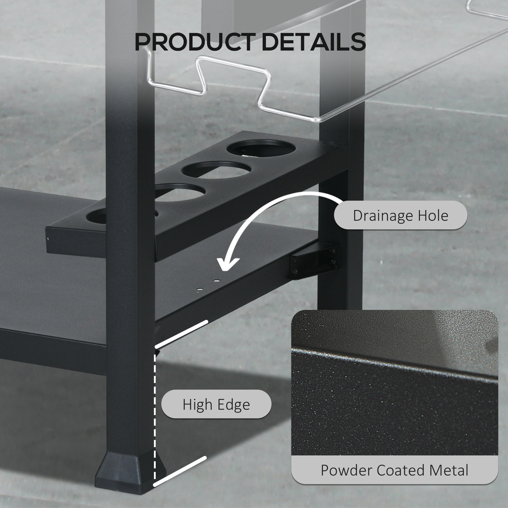  Carucior pentru gratar cu masa pliabila din otel inoxidabil, 2 roti si accesorii, 125x65x84 cm, negru [6]
