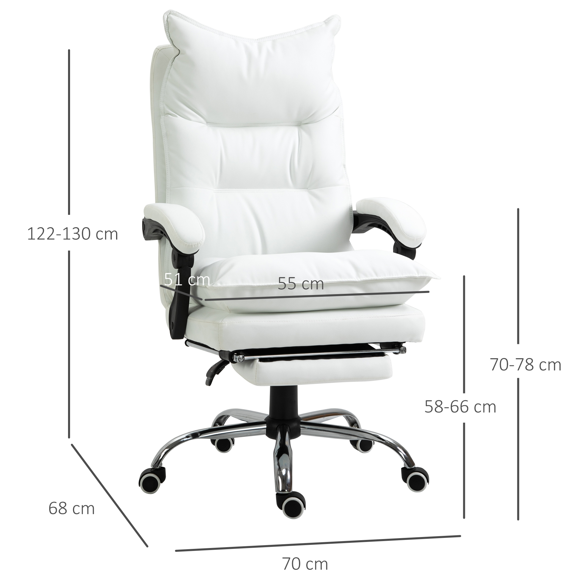  Fotoliu de Birou din Piele ecologica Alb Ajustabil Rabatabil la 155° Suport pentru picioare [2]