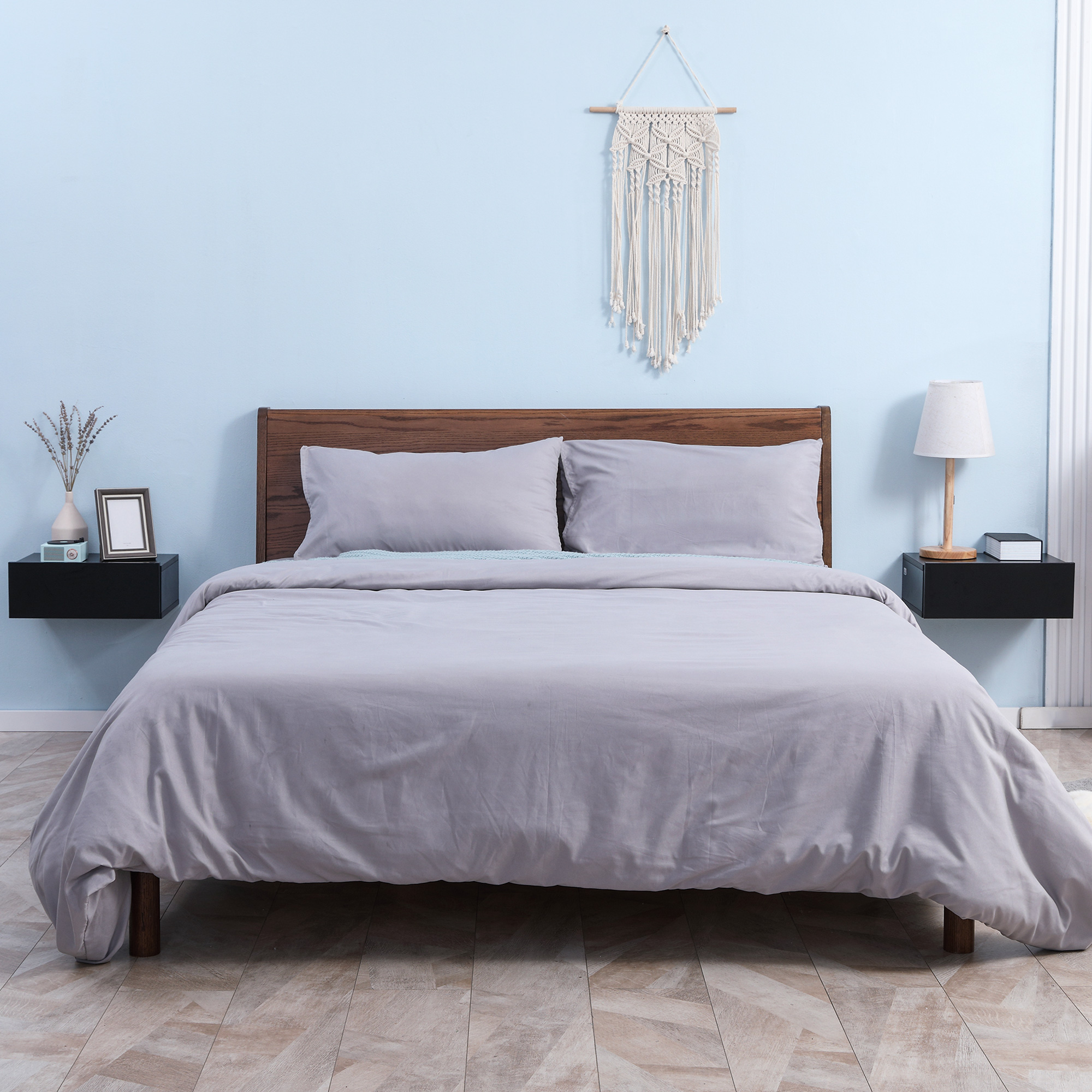  Set 2 Noptiere Suspendate Moderne din Lemn pentru Dormitor, 40x30x15cm, Negru [1]