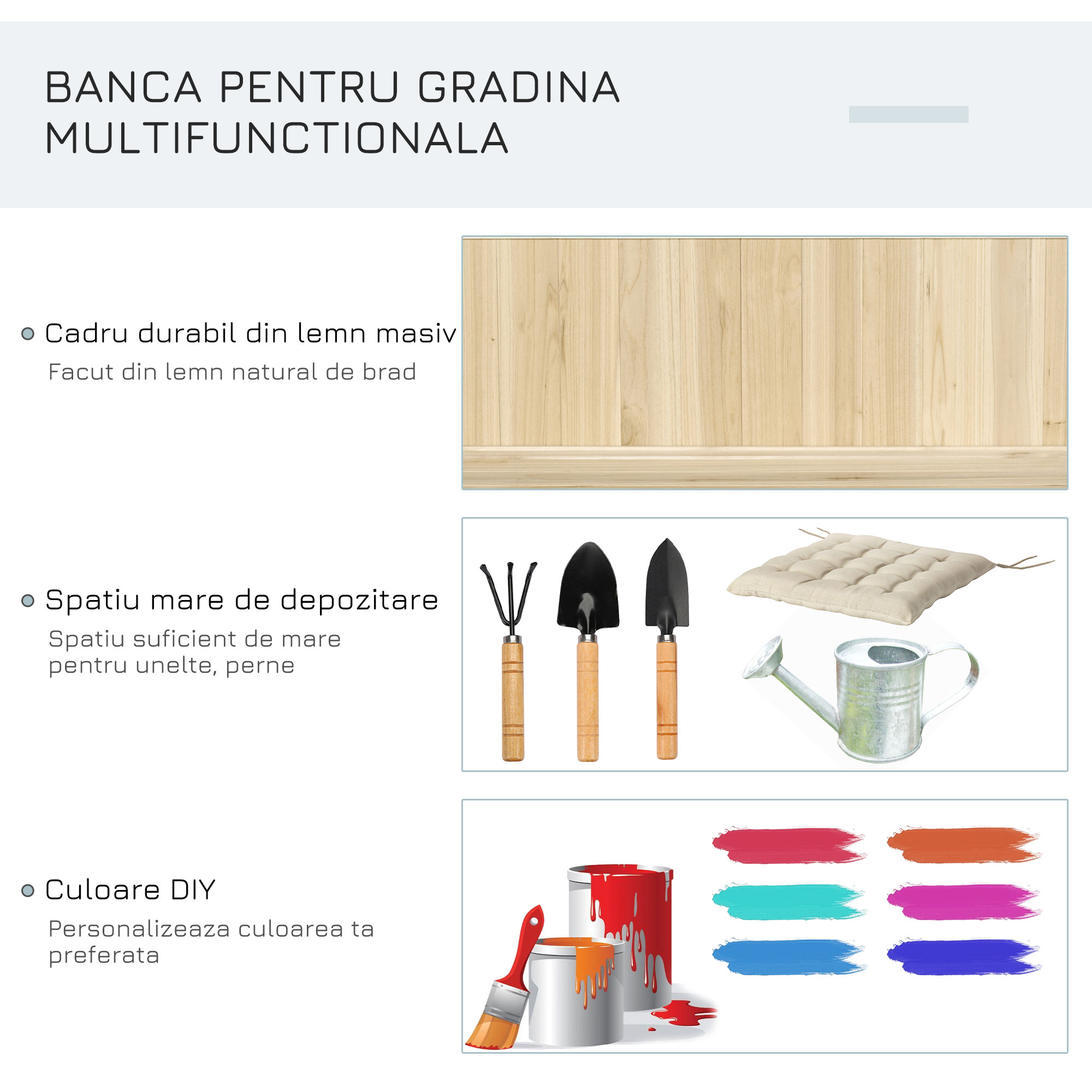  Cufar container pentru Extern din Lemn de Brad Natural cu Spatar [3]