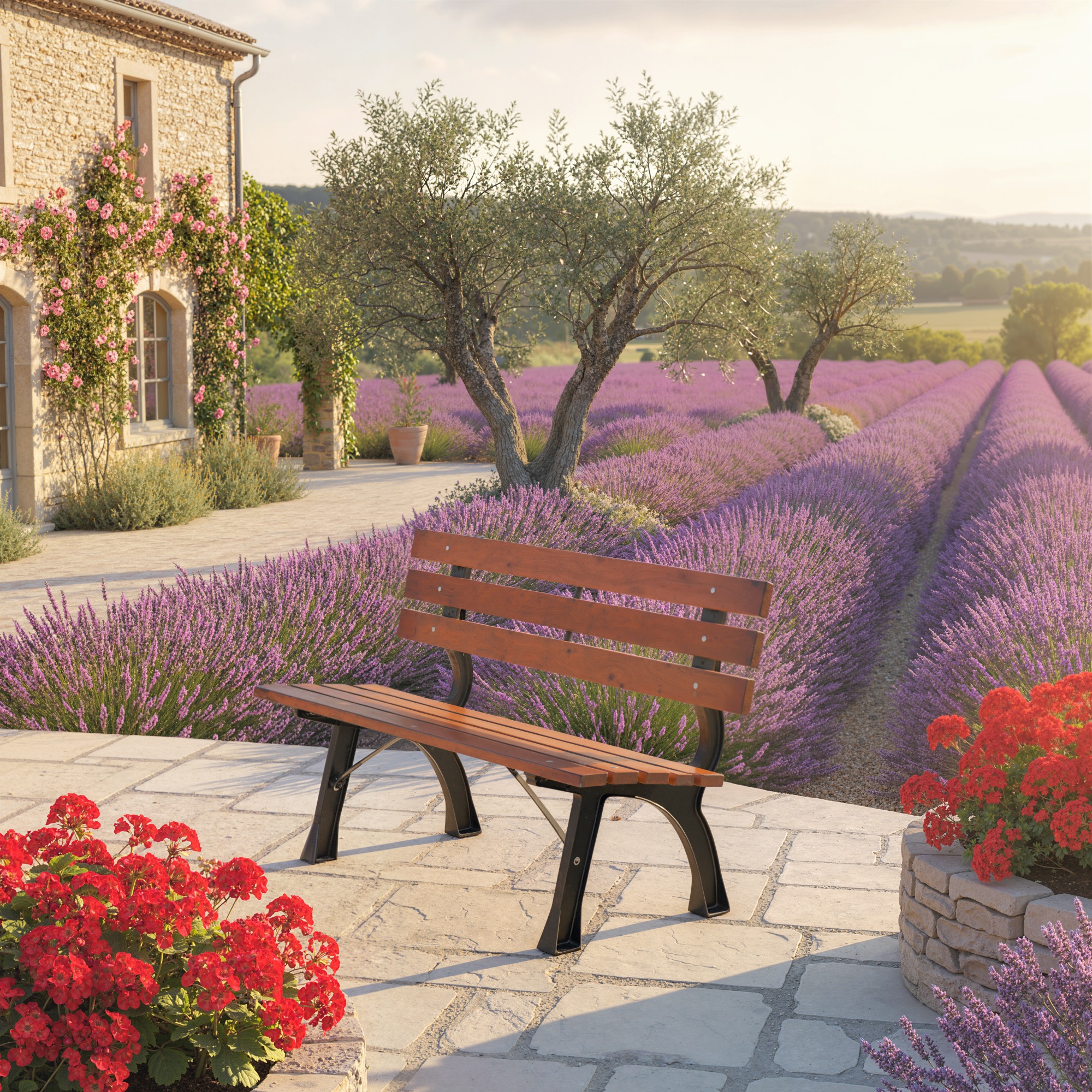  Banca cu 2 locuri, pentru gradina si terasa, fonta de aluminiu + lemn natural, 120 x 57 x 70 cm, Maro [7]