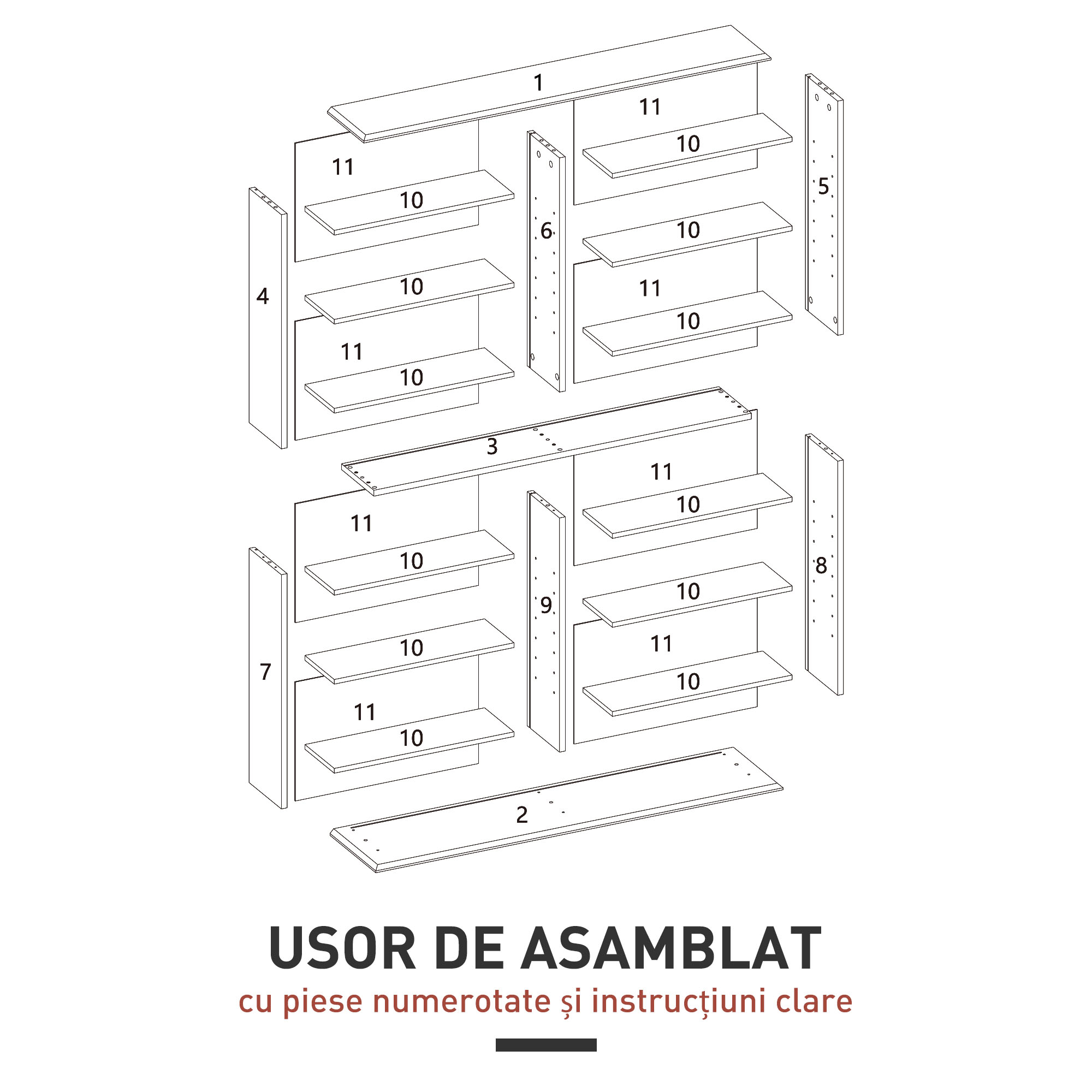  Mobilier Biblioteca cu 16 Rafturi pentru 720 CD-uri din Lemn 106.5x24x126.3 cm Negru [6]