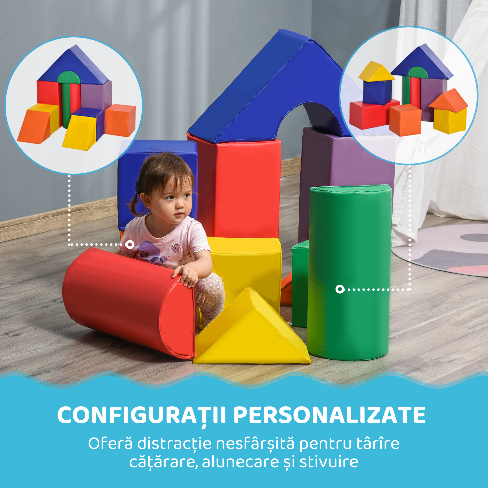  Set de Constructii Moi pentru Copii de la 1-3 Ani cu 11 Forme, din PU si EPE, Culori Variate [4]