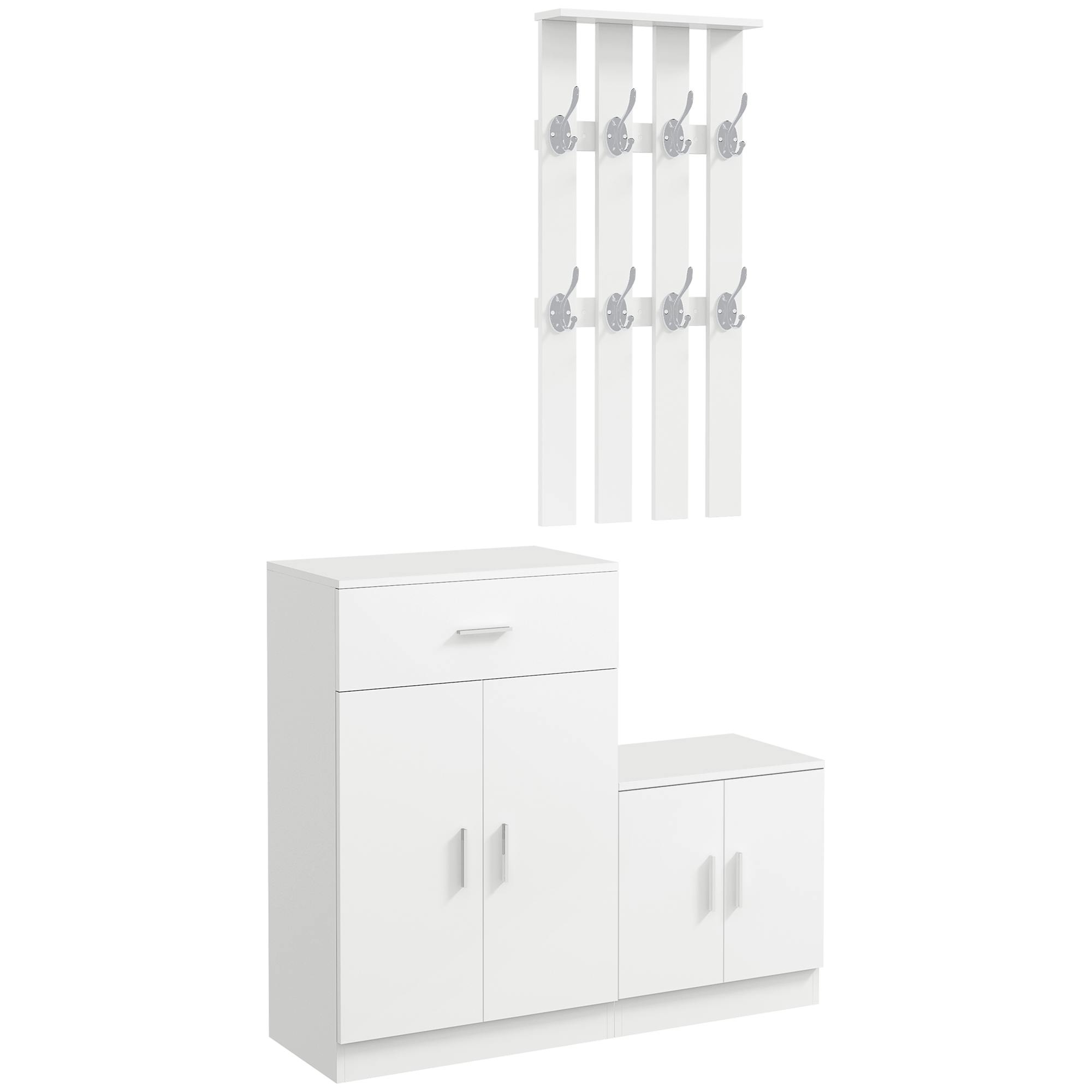 Living & hol -  Cuier Hol Lemn Alb - 100×32×187 cm cu Dulap & Rafturi