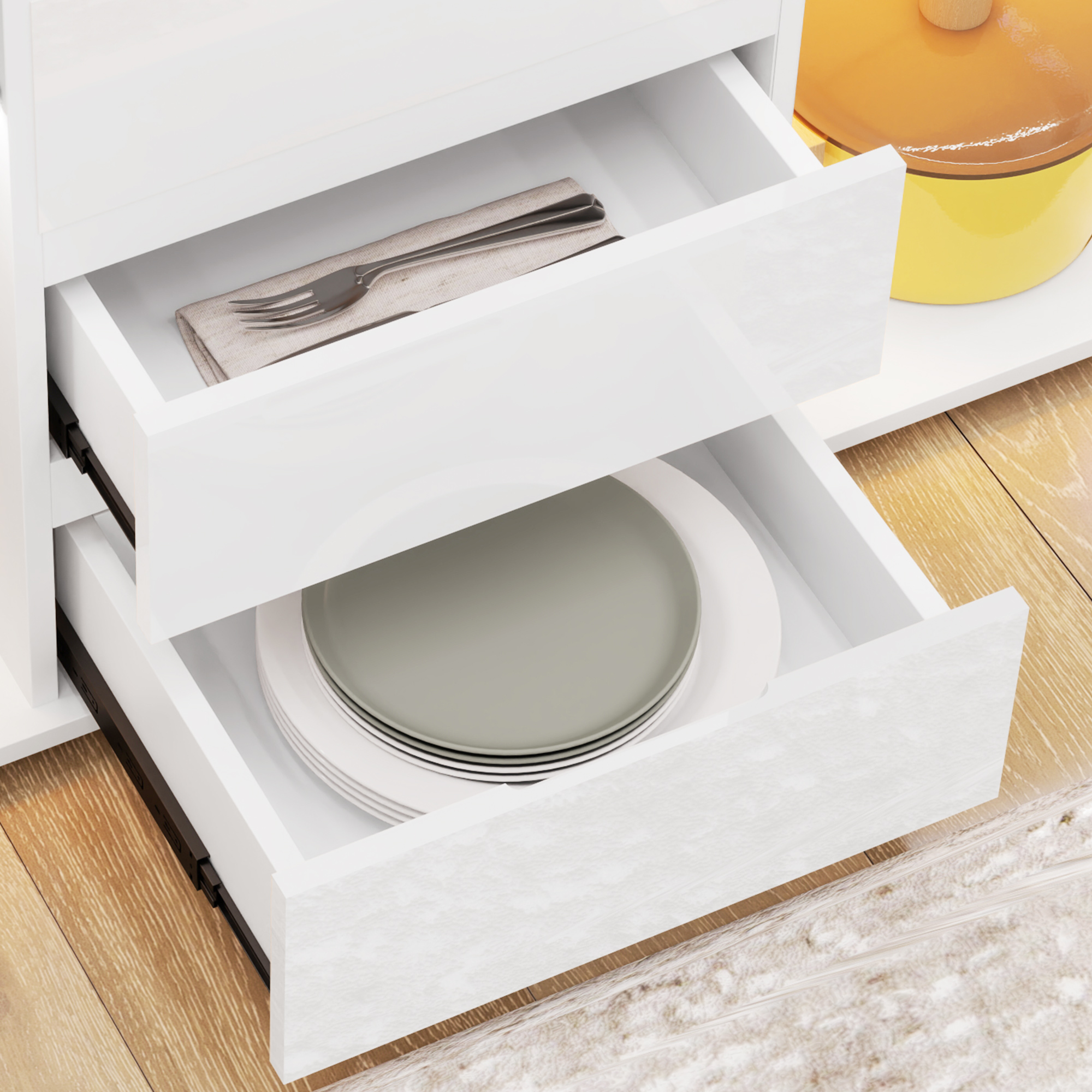  Bufet cu Lumini LED Reglabile prin Telecomanda, Mobilier de Sufragerie cu 4 Sertare si 2 Dulapuri, 120x34x70 cm, Alb [7]