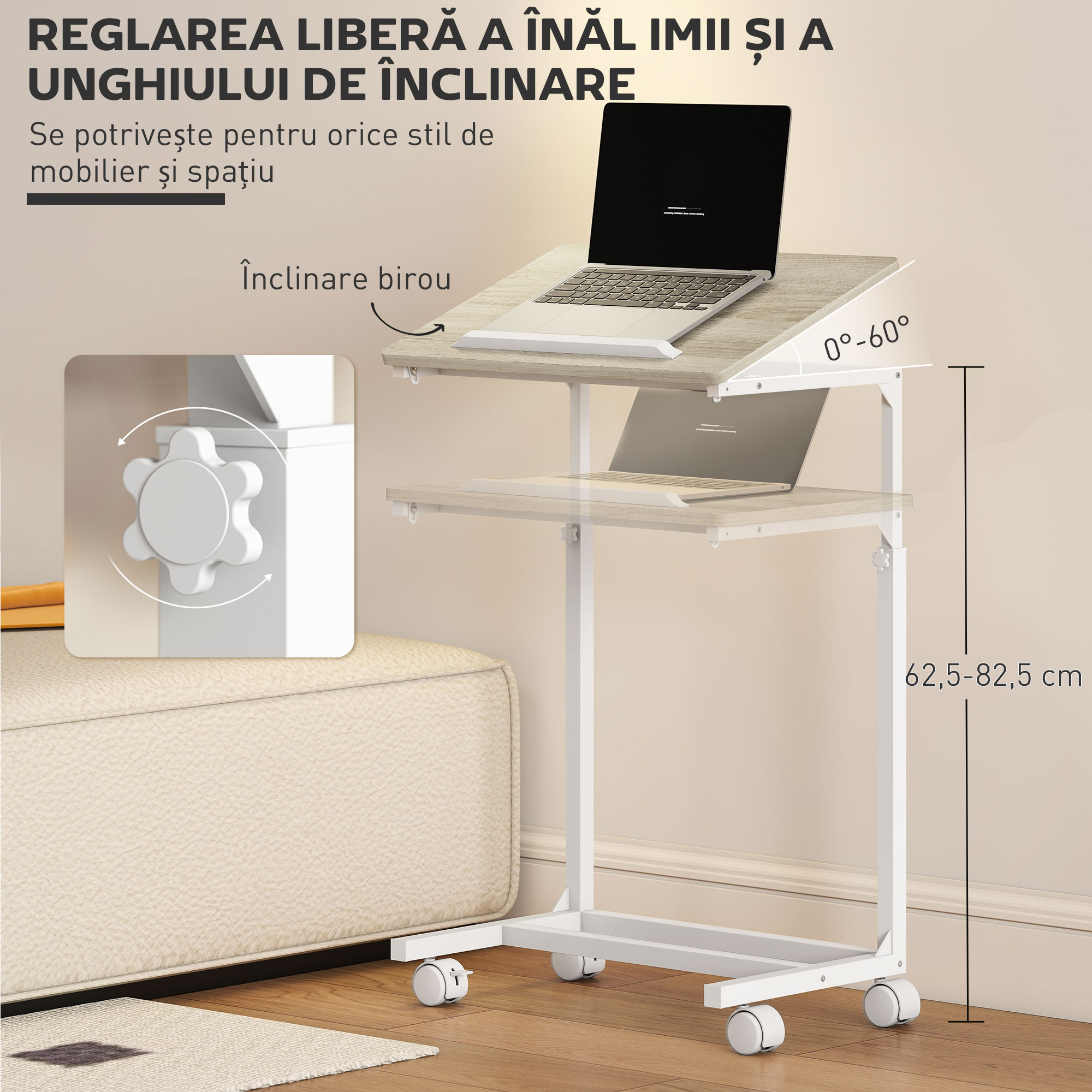  Masuta de Lucru Reglabila pe inaltime cu Blat inclinabil si 4 Roti [3]