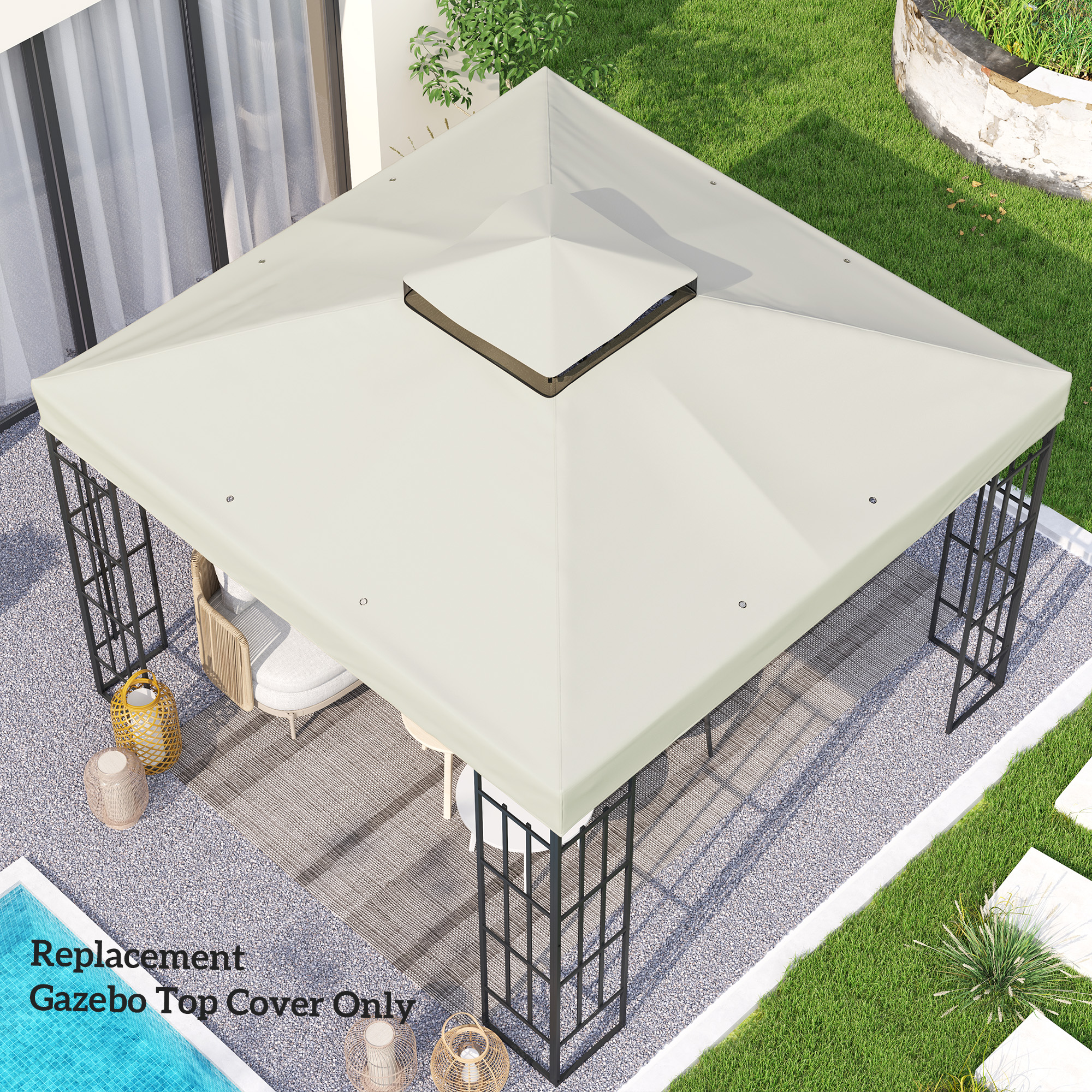  invelis de inlocuire pentru Pergola de Gradina cu Doua Nivele si Orificii de Drenaj, 300x300 cm, Alb Crem [8]