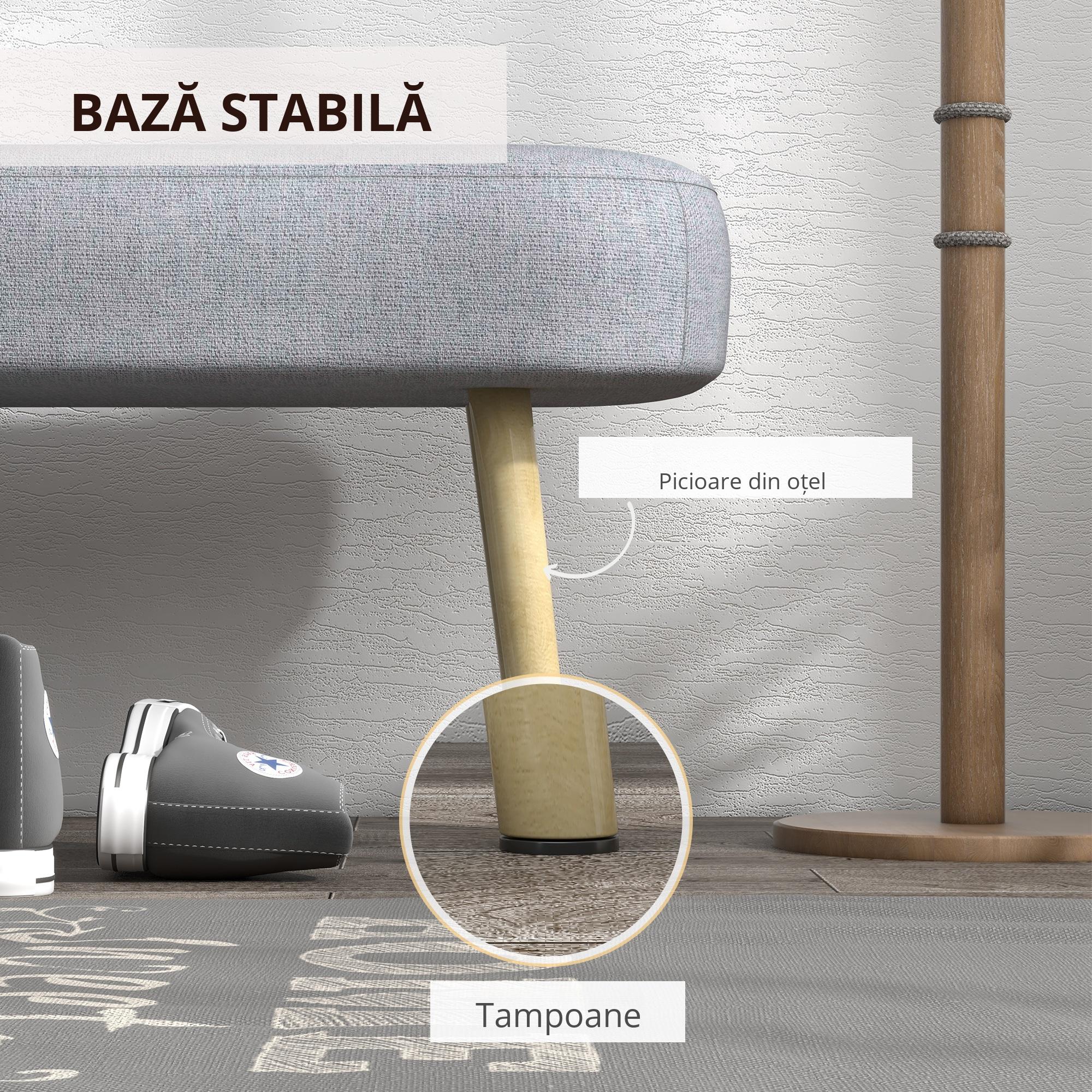  Banca de Capat de Pat, Banca Tapitata cu Butoni cu Picioare din Otel cu Granulatie din Lemn, Banca Tapitata cu Aspect Textil pentru Dormitor, Camera de Zi, Hol, Gri [6]