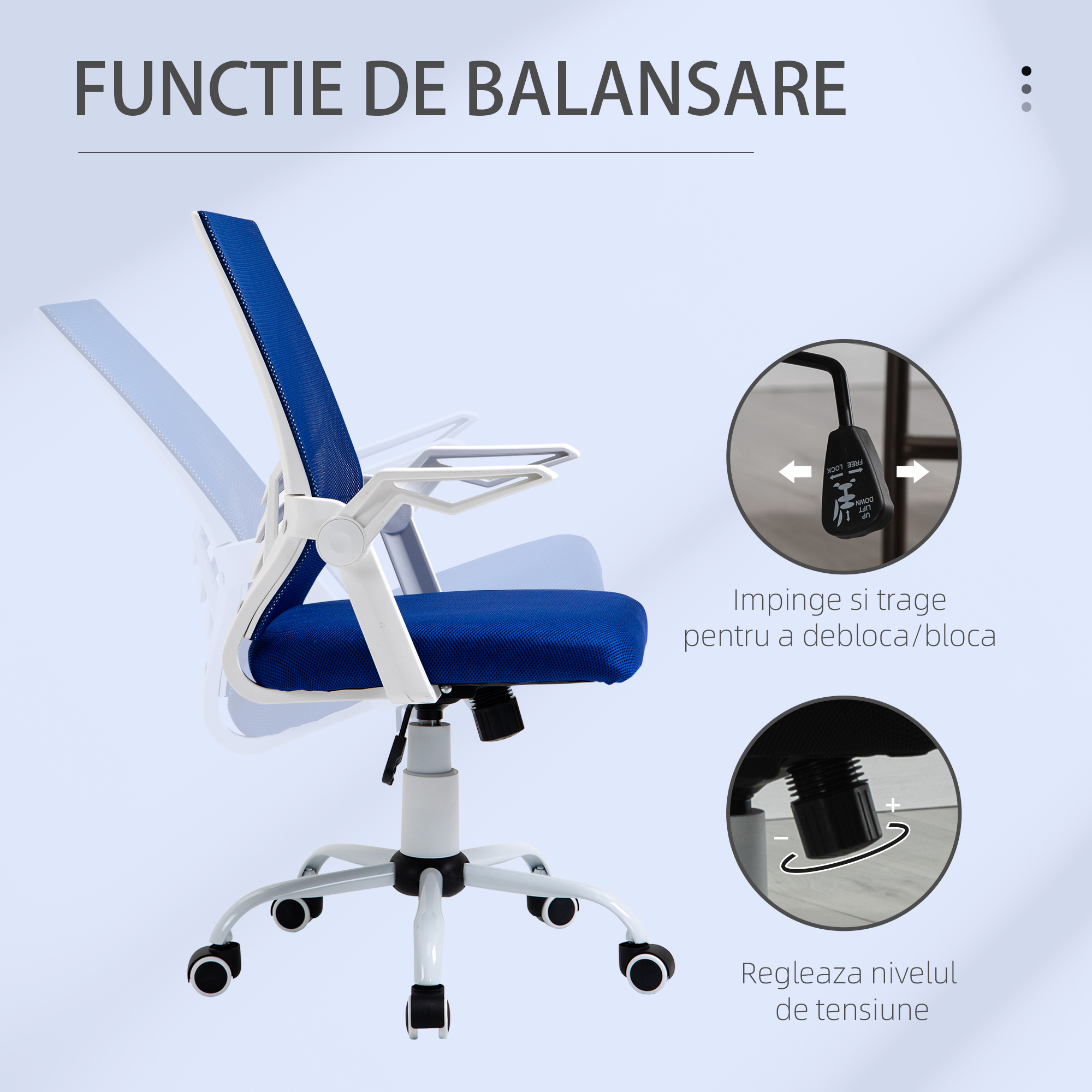  Scaun de Birou Ergonomic cu Suport Lombar din Tesatura Albastra [3]
