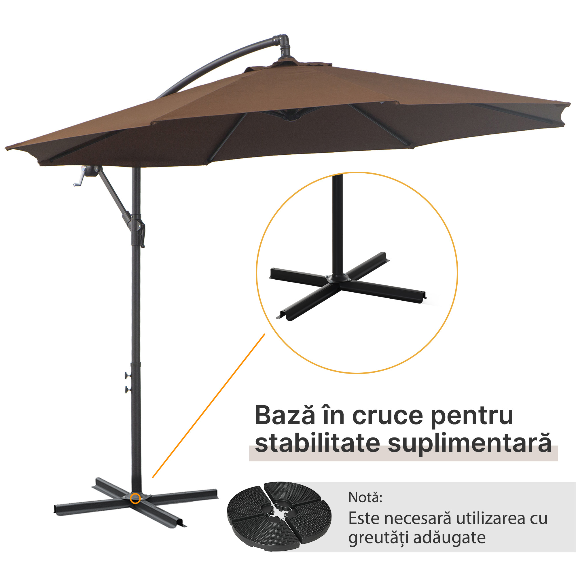  Umbrela Exterioara cu Manivela, din Otel si Poliester Rezistent la UV, Ø295x245 cm, Cafea [7]