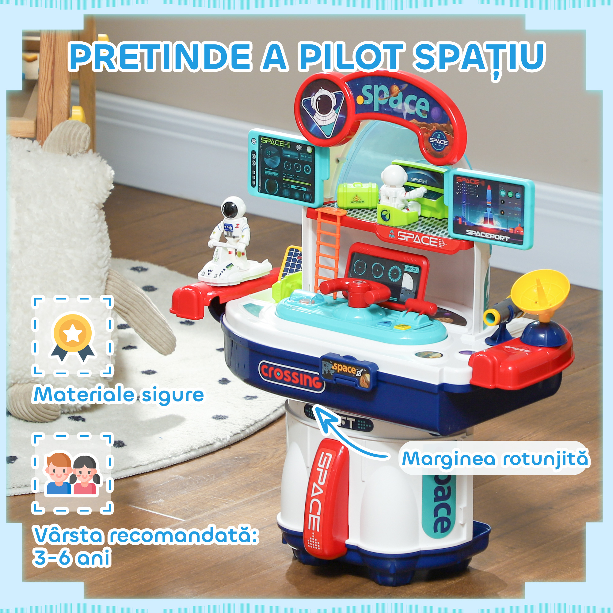  Banc de Lucru Jucarie cu 21 Piese pe Tema Spatiala cu Sunete si Lumini, 45,5x24x52,5 cm, Multicolor [3]
