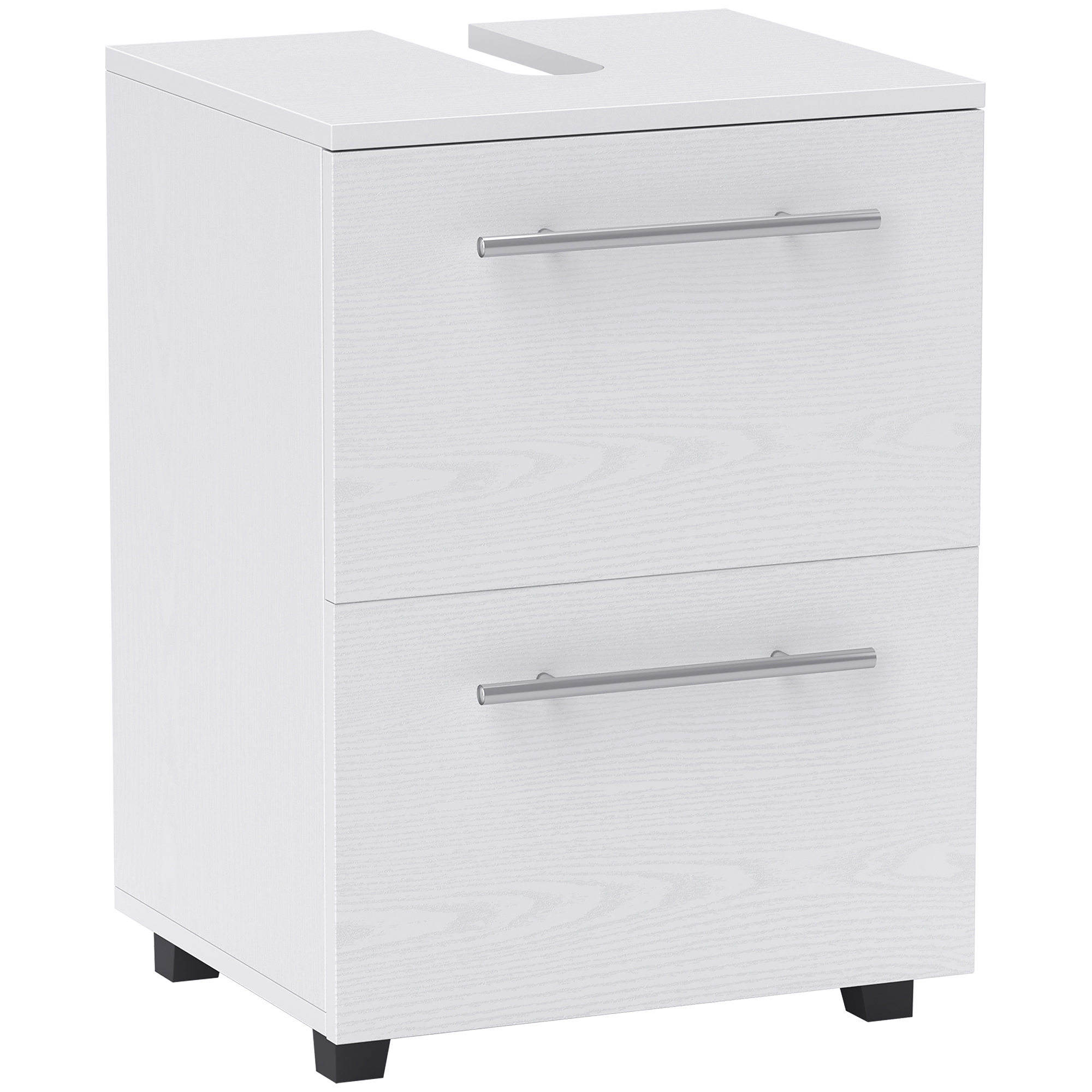 Baie -  Dulap Sottolavabo pentru Baie cu Sertar si Dulap, Dulap Compact cu Decupaj in U, Mobilier Baie Modern si Economisire Spatiu, Potrivit pentru Lavoare fara Coloana, 41,5x35,5x59 cm, Alb