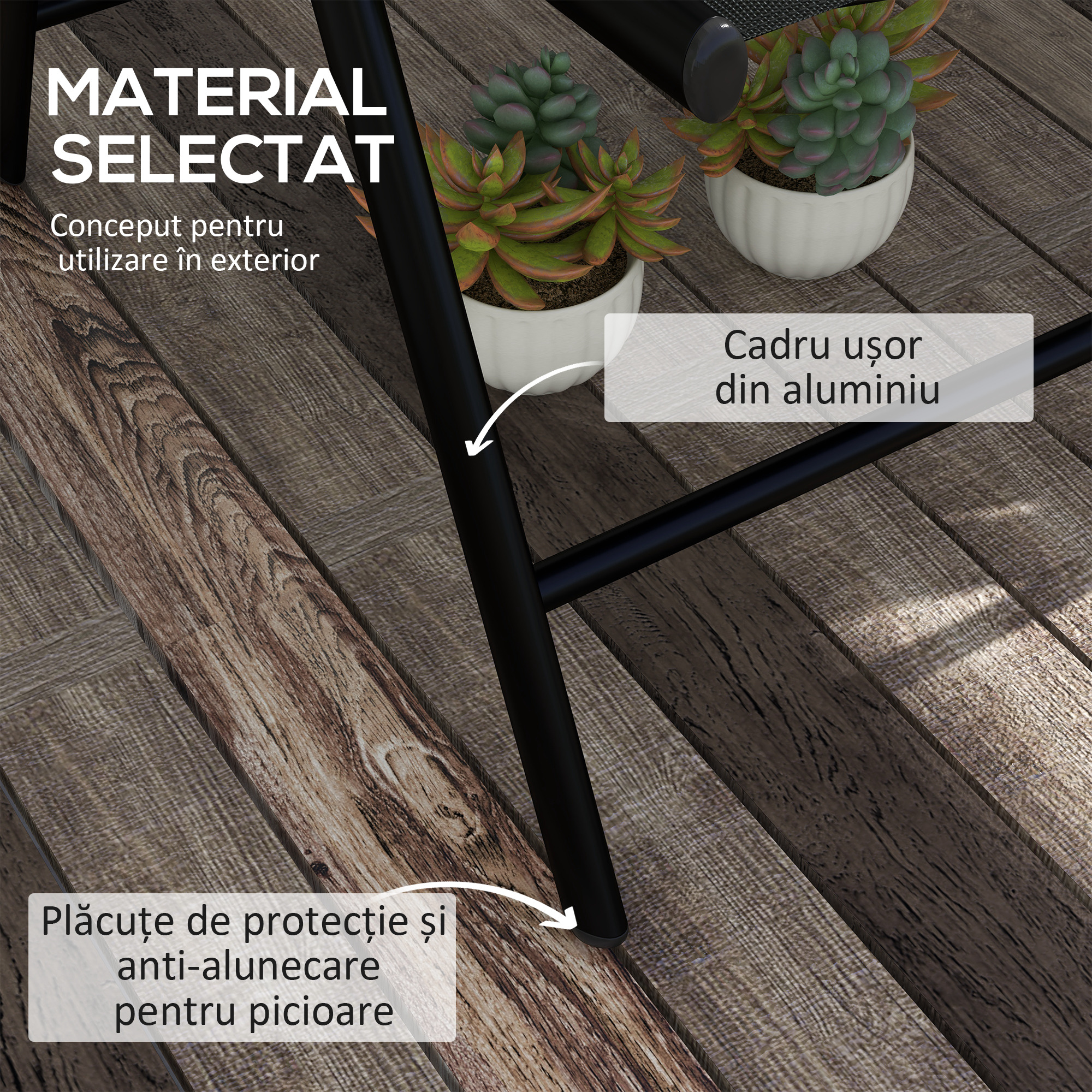  Set de 2 scaune pliabile rabatabile pentru terasa, Negru [4]