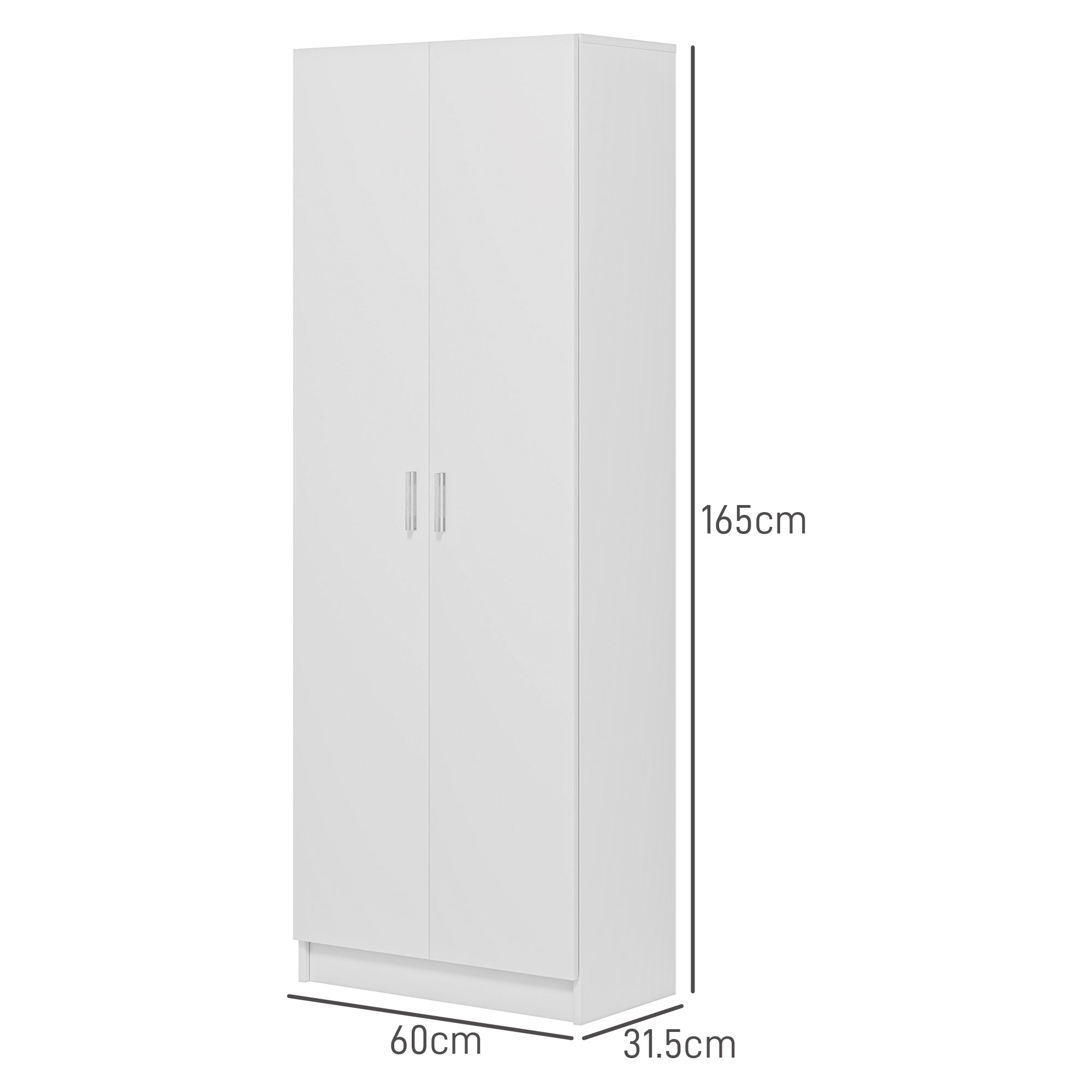  Dulap Multifunctional cu Usi Batante, 5 Rafturi si 3 Niveluri Reglabile, 60x31,5x165 cm, Alb [2]