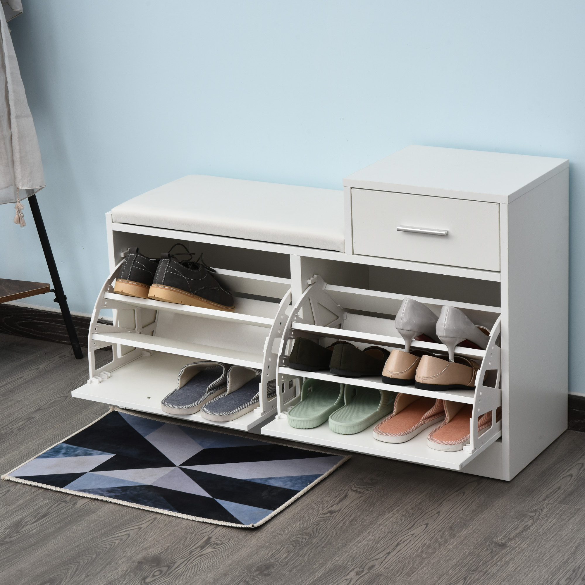  Dulap Modern pentru incaltaminte cu Banca Imbottita pentru 12 Perechi de Pantofi Lemn Alb [7]