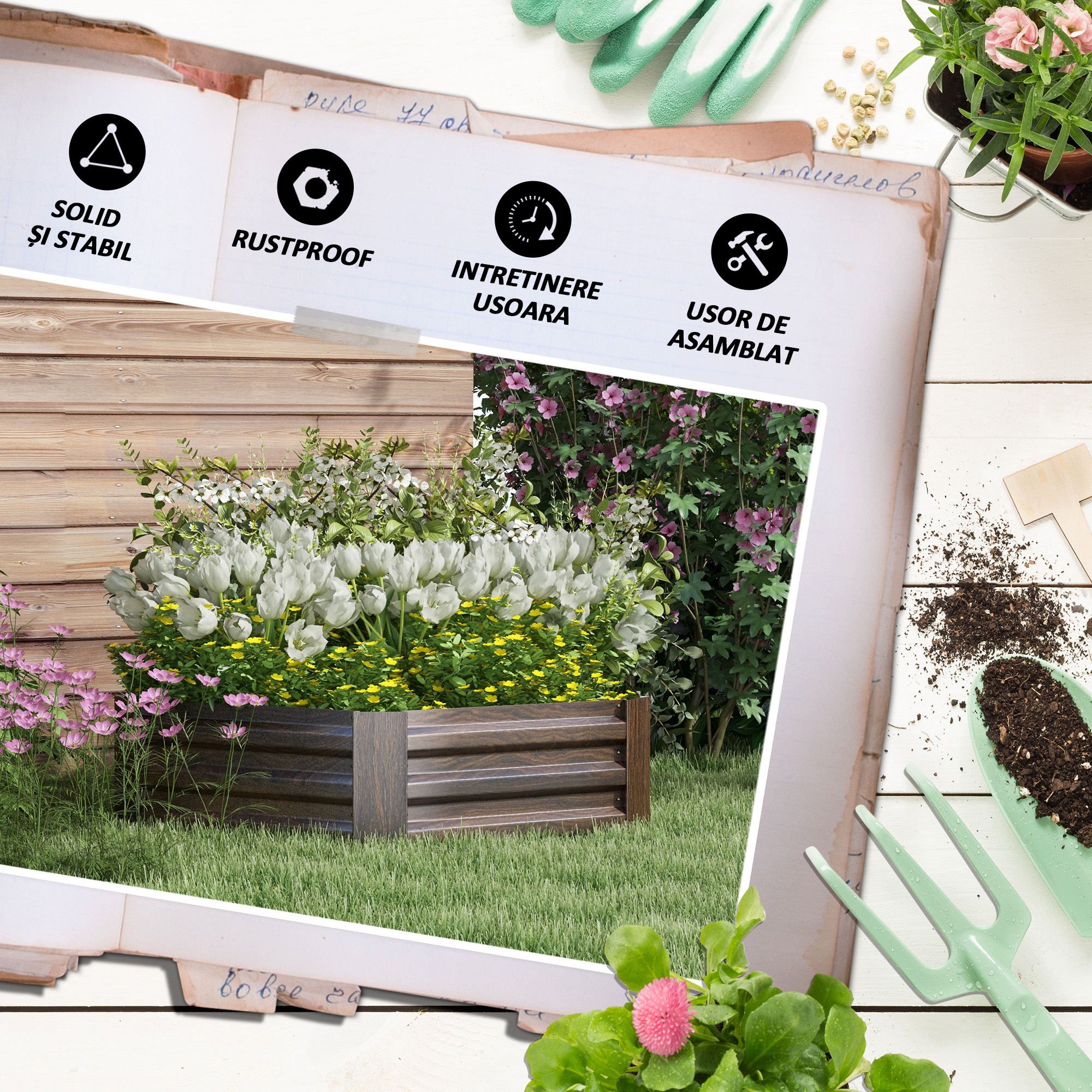  Pat Galvanizat Inaltat pentru Gradina, Cutie de Plantare [6]