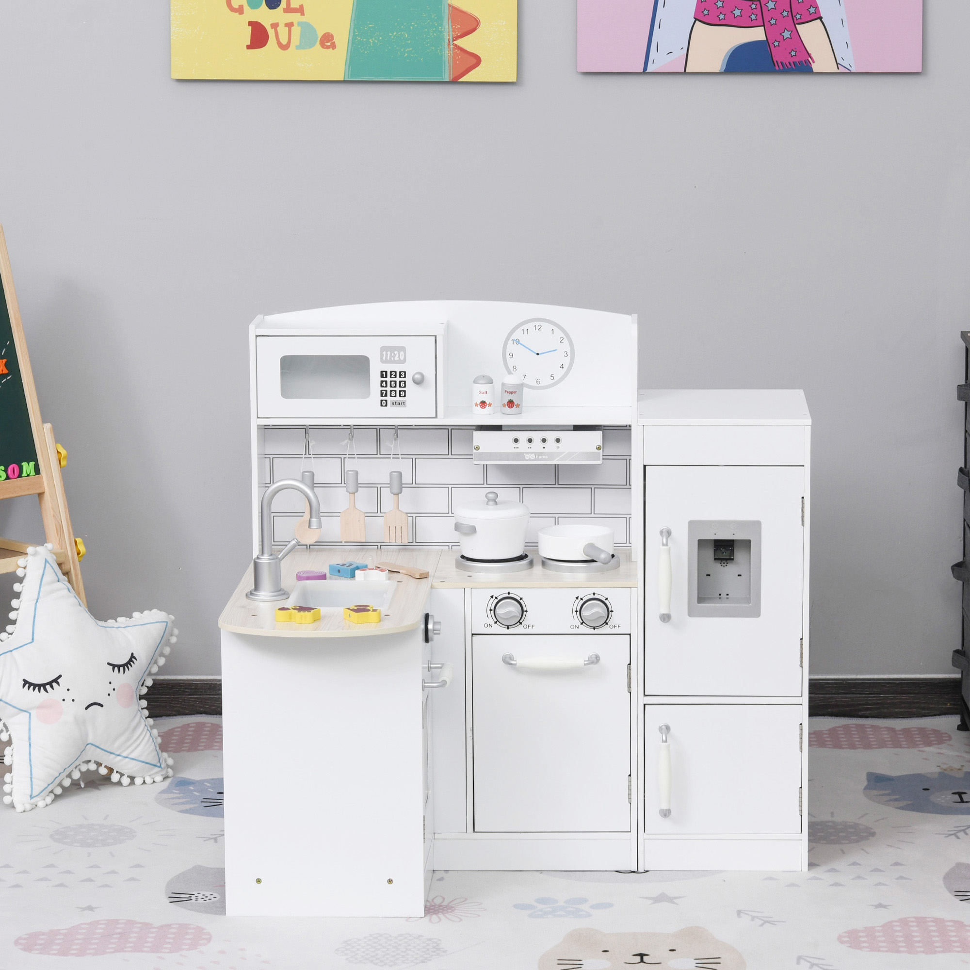  Bucatarie Jucarie Lemn - Accesorii Incluse, Chiuveta & Frigider [1]