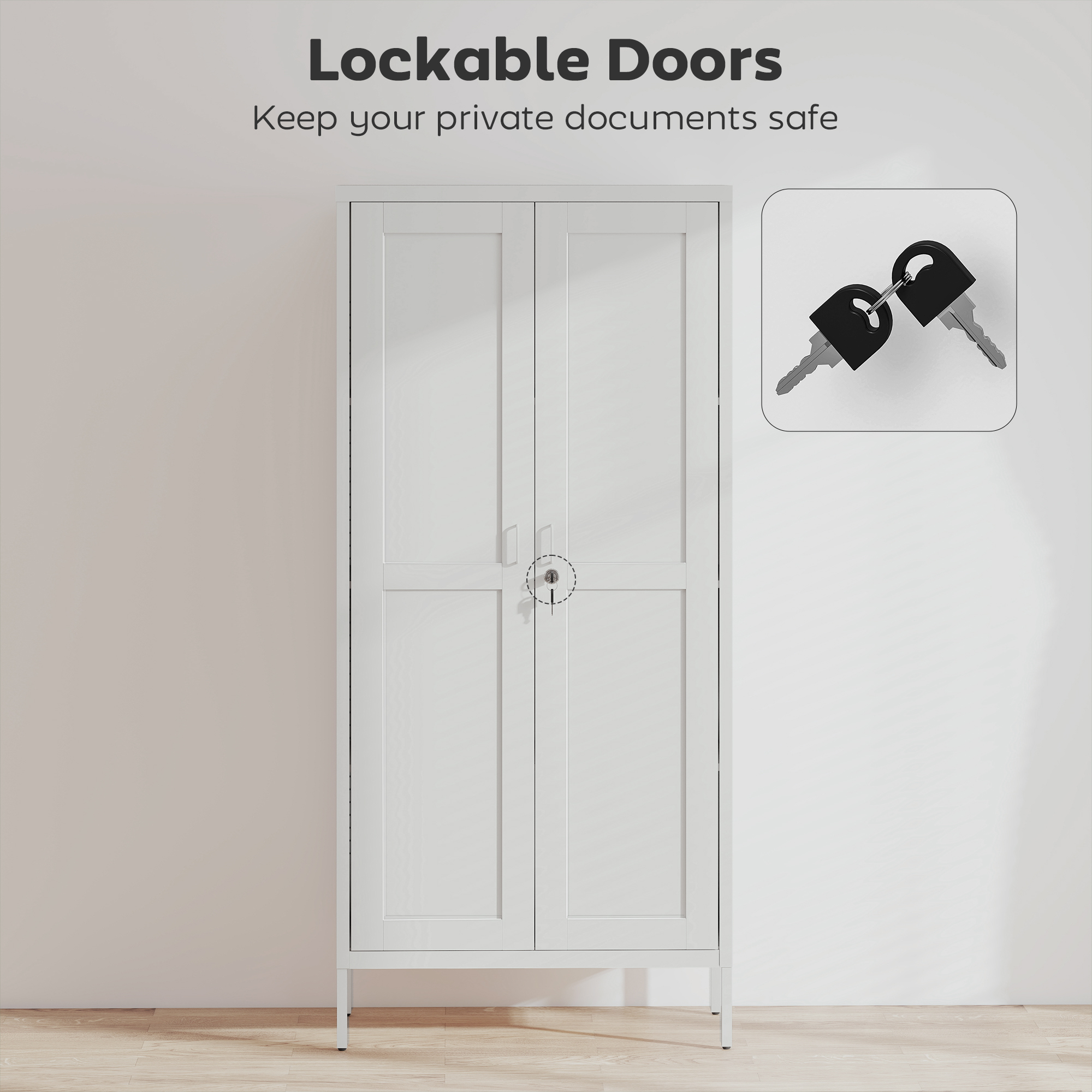  Dulap pentru Birou din Otel cu 3 Rafturi Reglabile, cu incuietoare si 2 Chei, 80x40x175 cm, Alb [4]