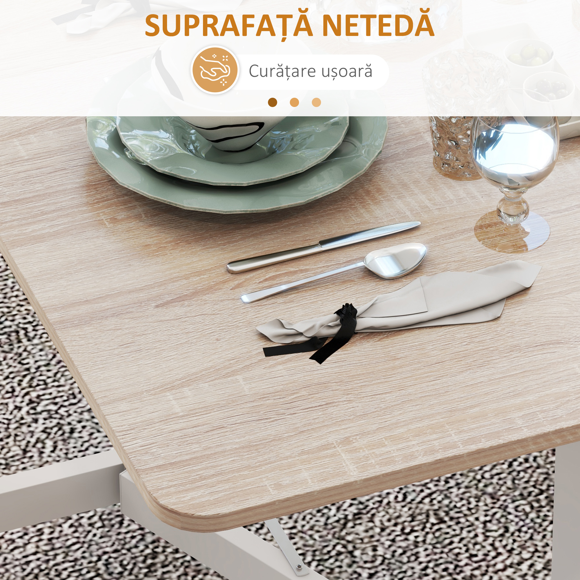  Masa Moderna Pliabila cu 2 Extensii si Roti, din PAL si Otel, 120x80x73cm, Maro [6]