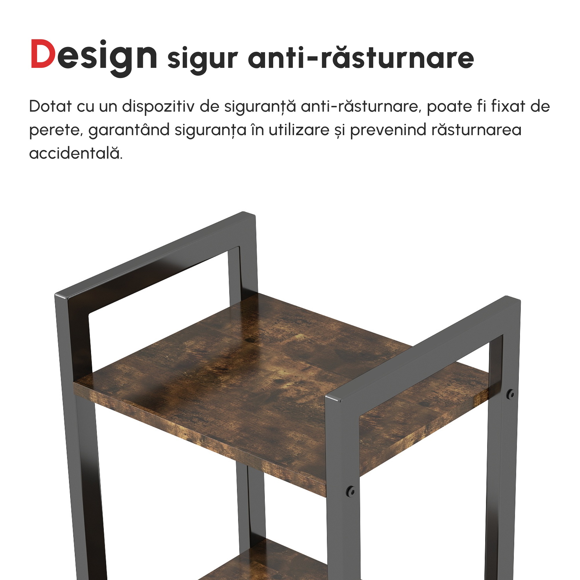  Biblioteca stil industrial cu 5 rafturi din lemn si otel, 40x30x154cm - Maro rustic [8]