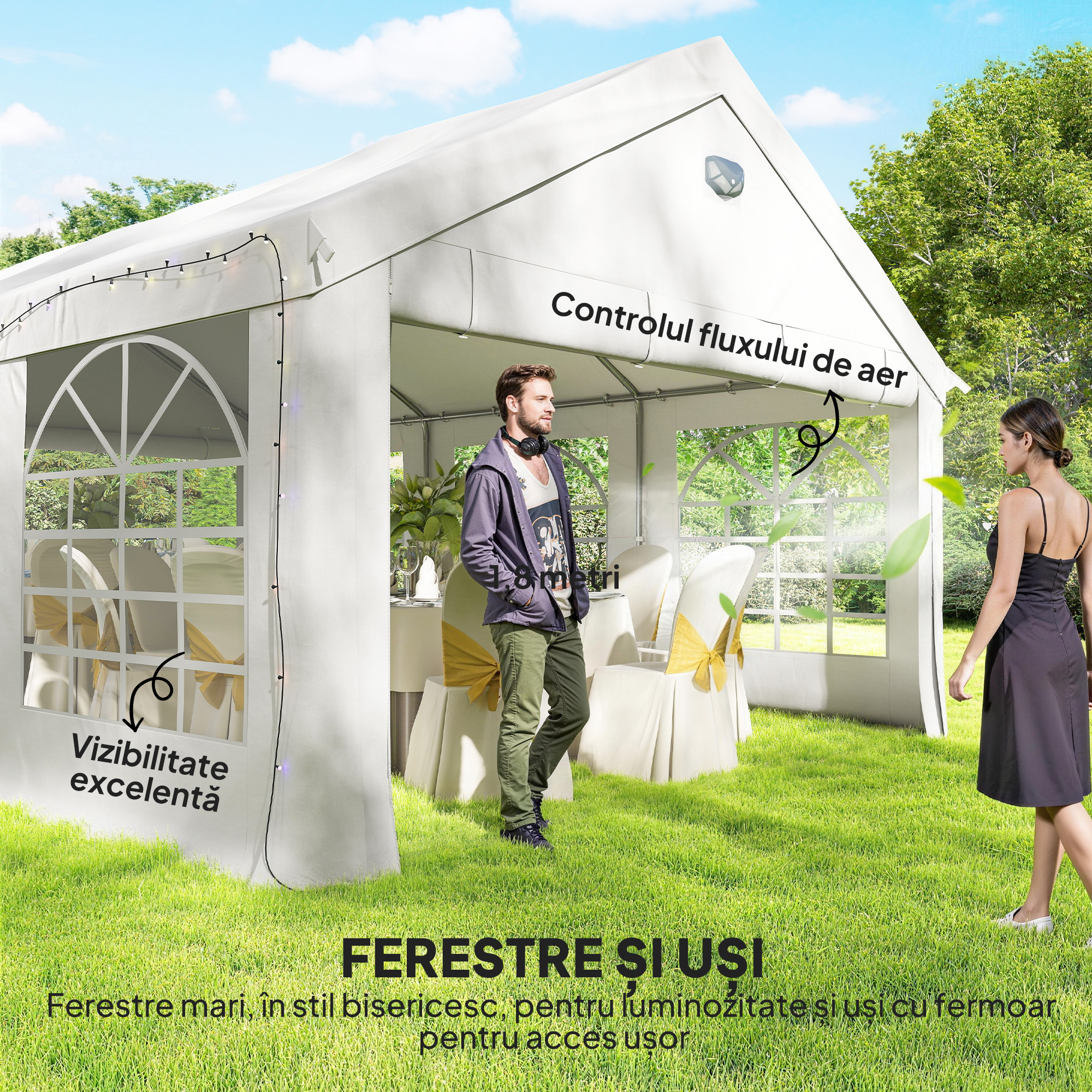  Cort pentru Petreceri 4x6 m cu Ferestre si 4 Pereti Laterali Demontabili, din Otel si PE, Alb [6]