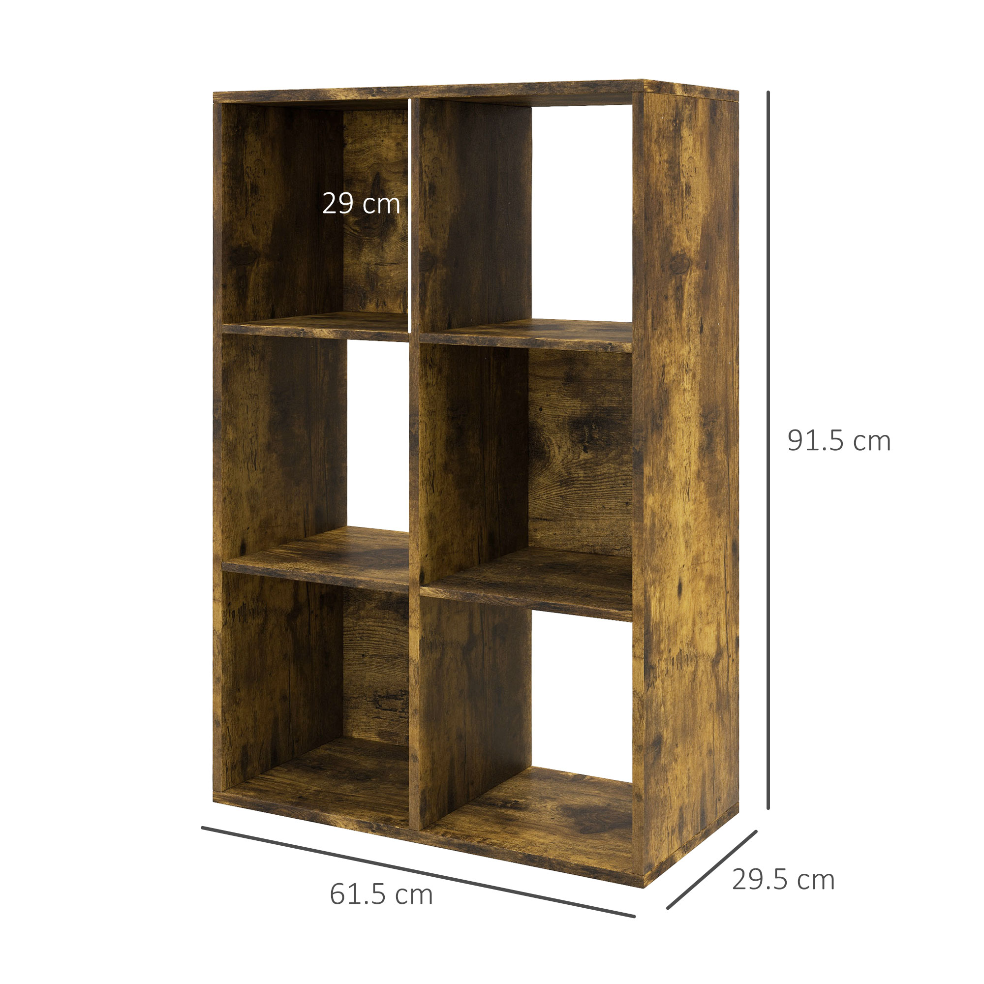  Libreria a Cubi con 6 Ripiani Portaoggetti in Legno dal Design Rustico, 61.5x29.5x91.5 cm, Marrone [2]
