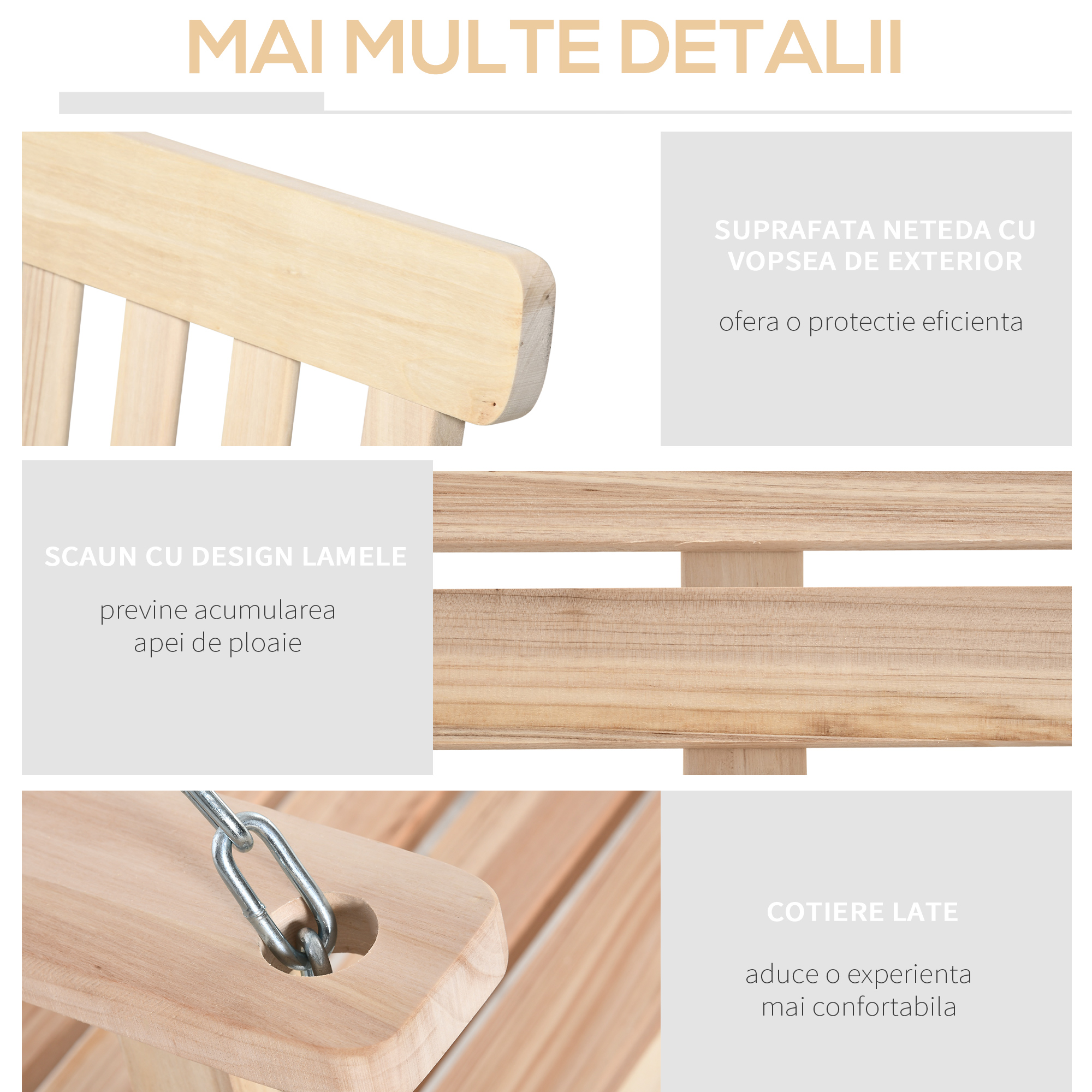  Leagan pentru Gradina Suspendat pentru 2 Persoane din Lemn e Lanturi din Metal [5]