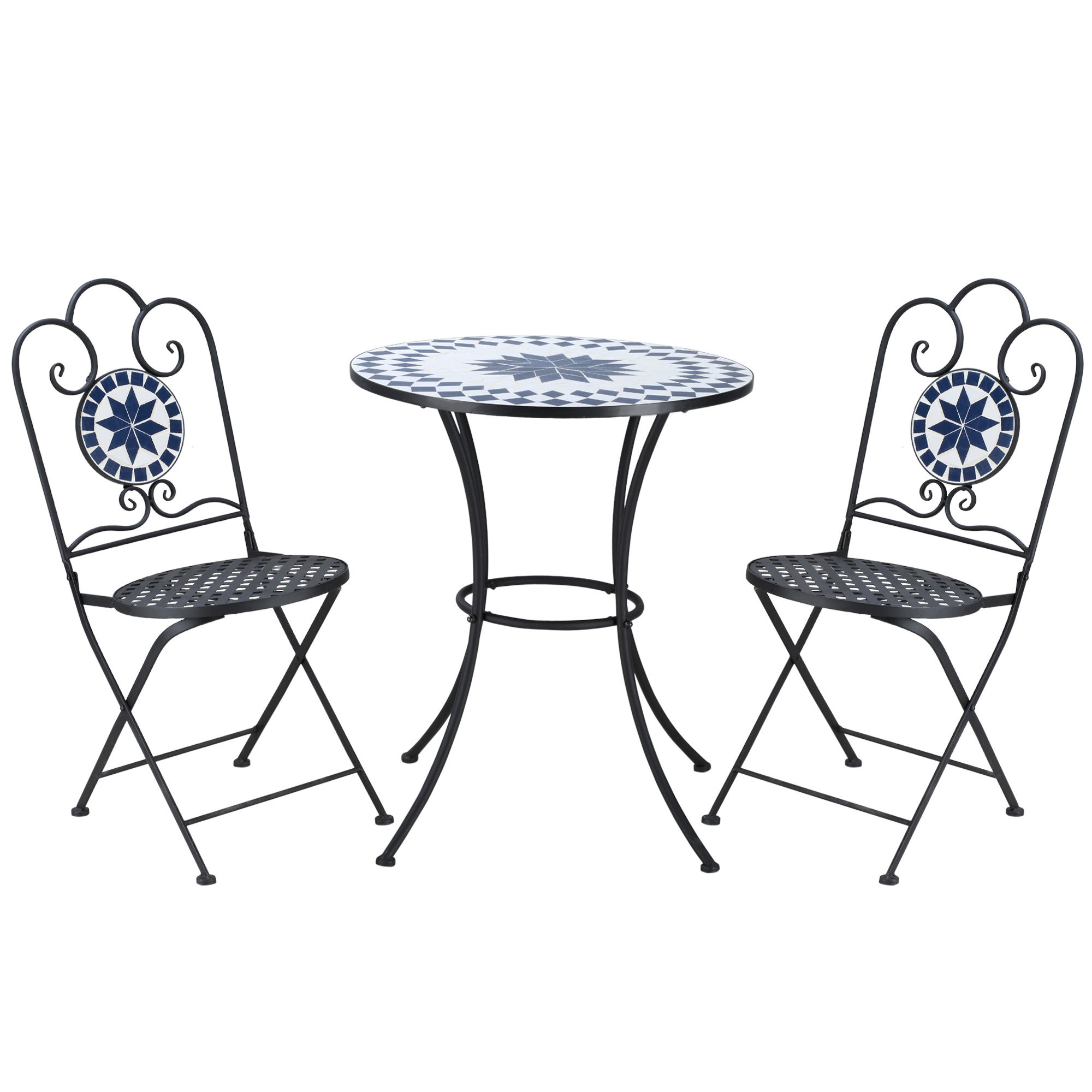 Gradina & balcon -  Set de Gradina 3 Piese cu 2 Scaune Pliante si 1 Masuta de Gradina, din Metal si Piatra
