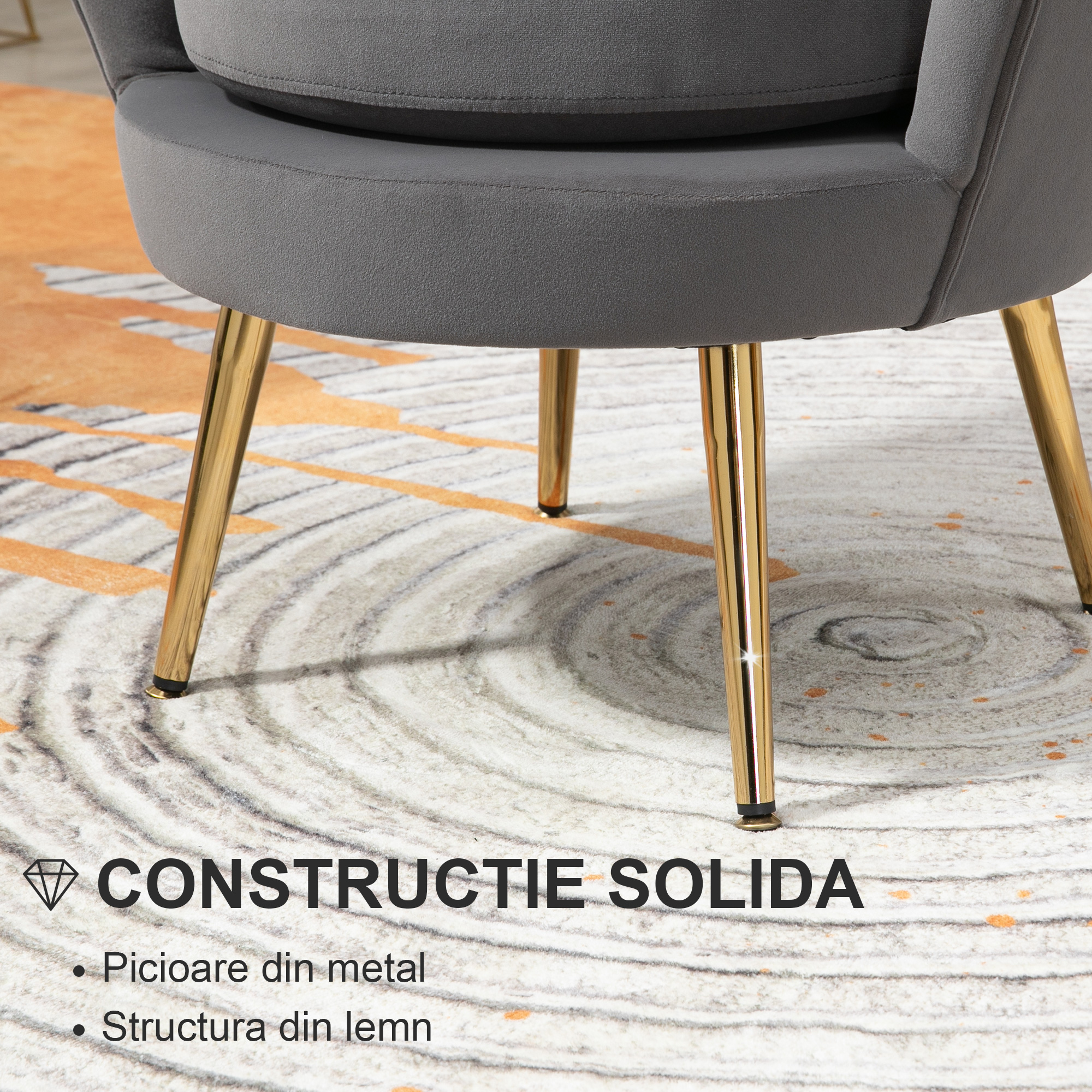  Fotoliu Vintage cu Design din Catifea Gri Fotoliu de Dormitor [5]