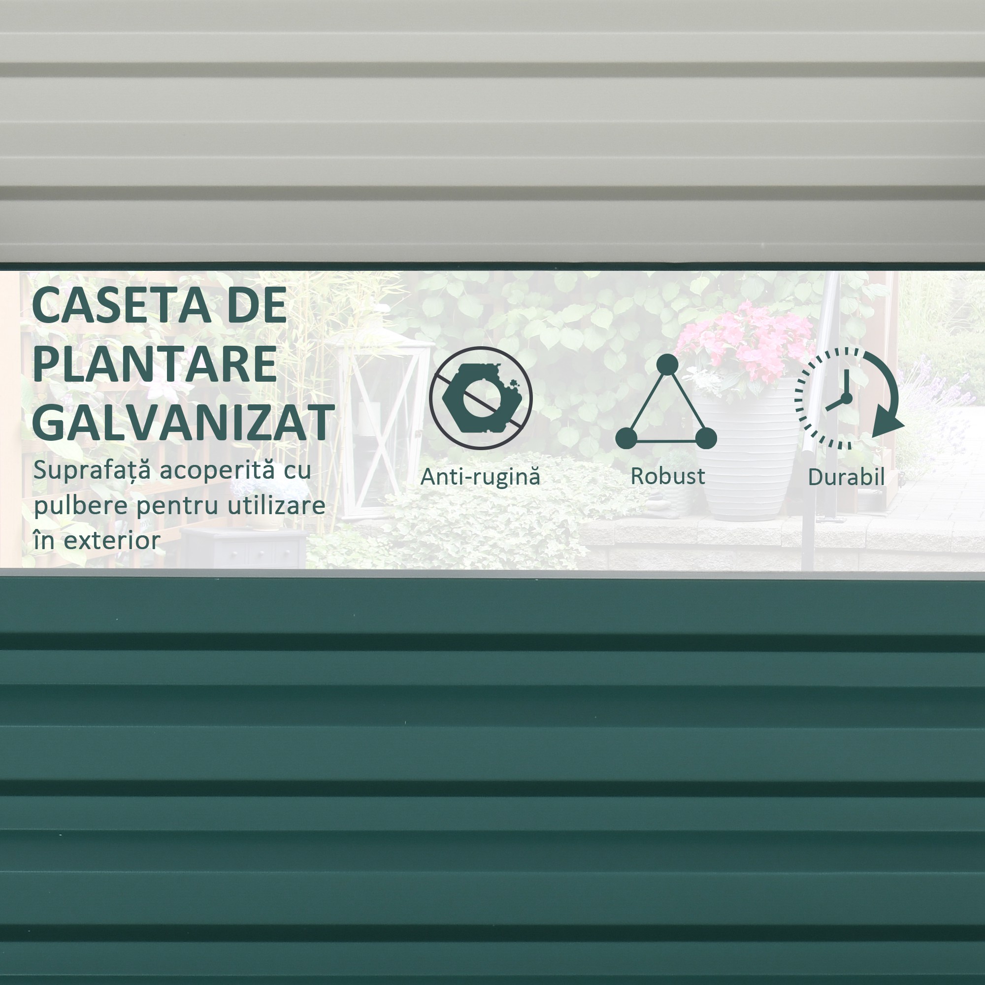  Pat de Gradina Suprainaltat 120x120x30cm Galvanizat, Pat Suprainaltat pentru Plante cu Cadru din Otel pentru Legume, Flori, Plante si Ierburi, Verde [4]