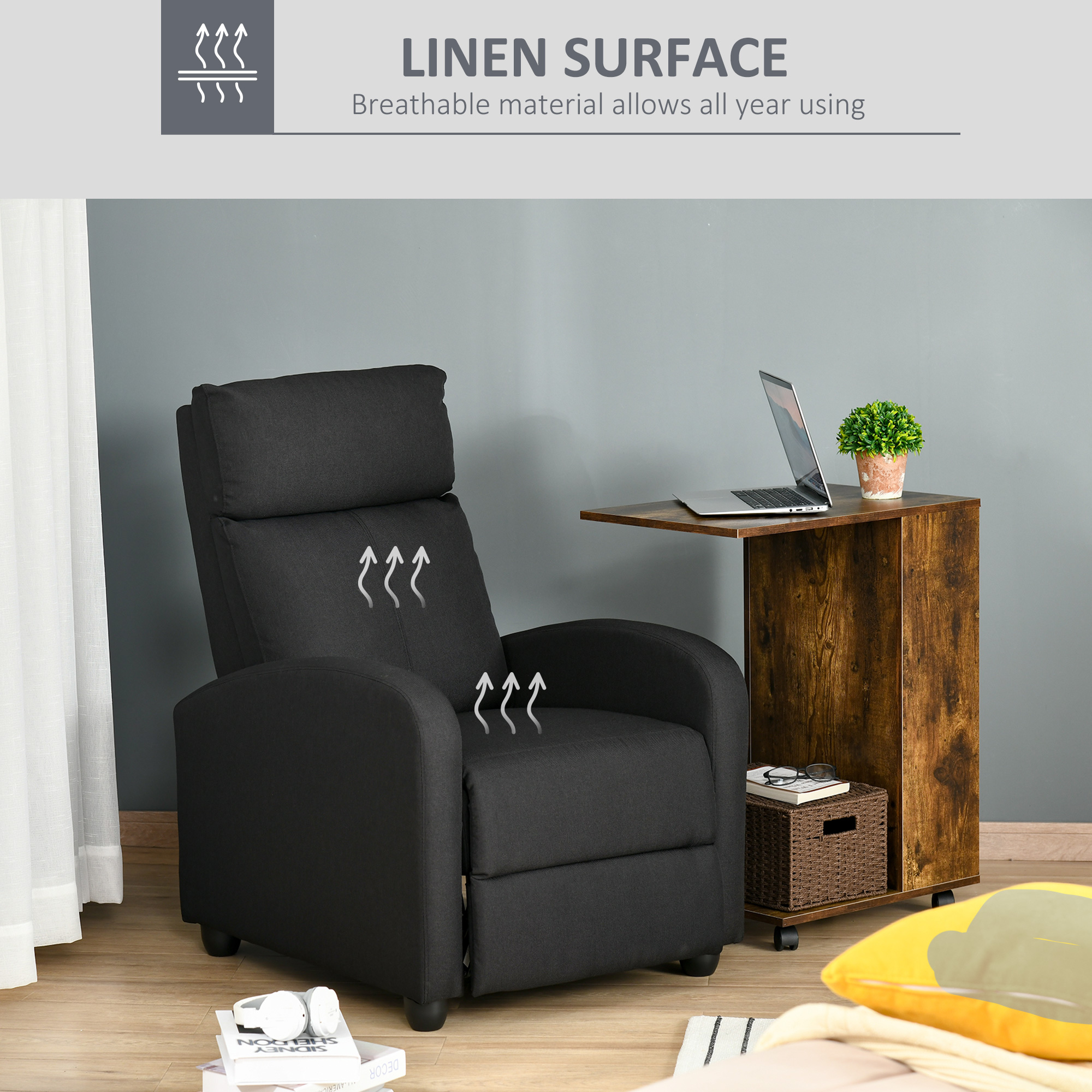  Fotoliu Relax - Negru, In, Rabatabil cu Taburet Inclus [4]