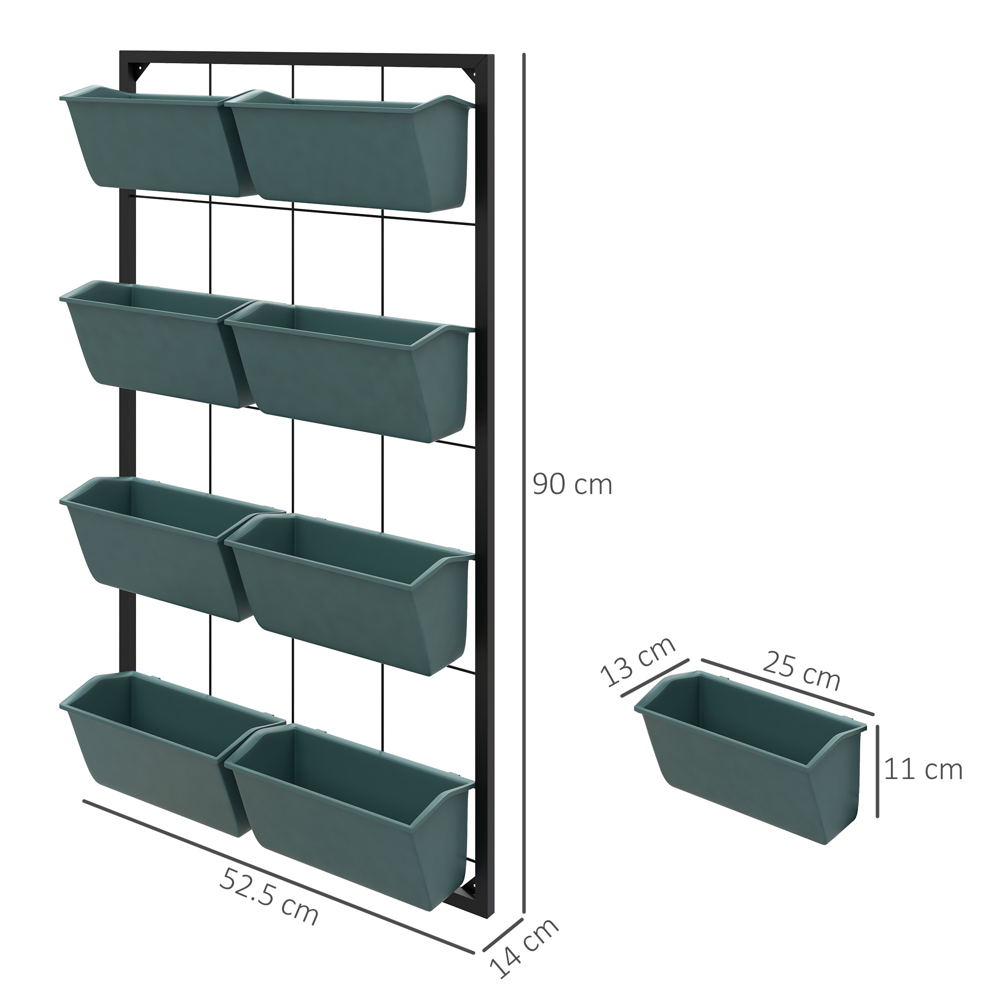  Trepte pentru Plante, 8 Ghivece Stivuibile, Rezistente la Intemperii, 52,5 x 14 x 90 cm, Gri + Negru [2]