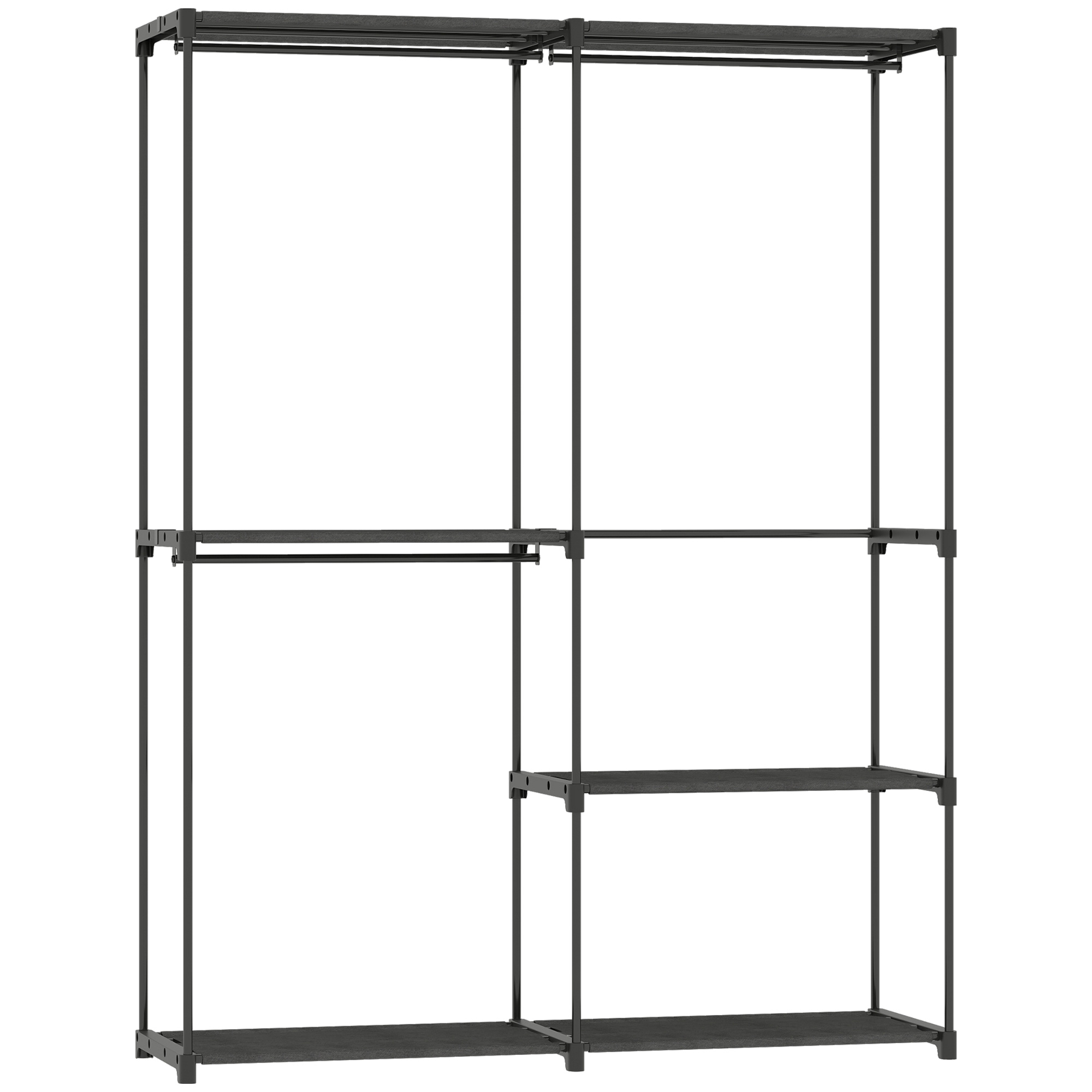 Dormitor & birou -  Dulap de Haine cu 2 Bare si 4 Rafturi, din Material Non-tesut, Plastic si Otel, 142x43x185 cm, Negru