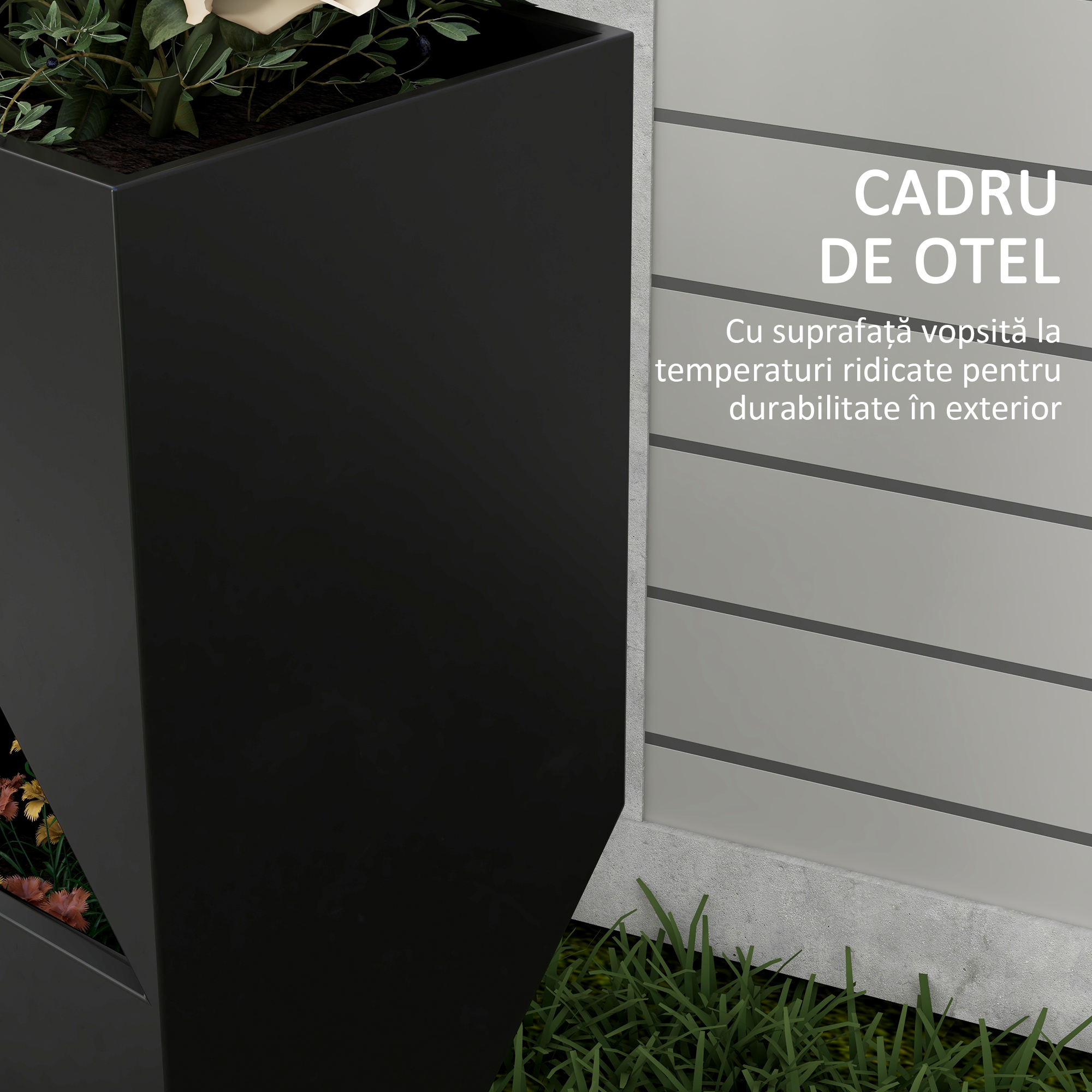  Jardiniera inalta 100cm cu 3 zone de plantare, Negru [6]