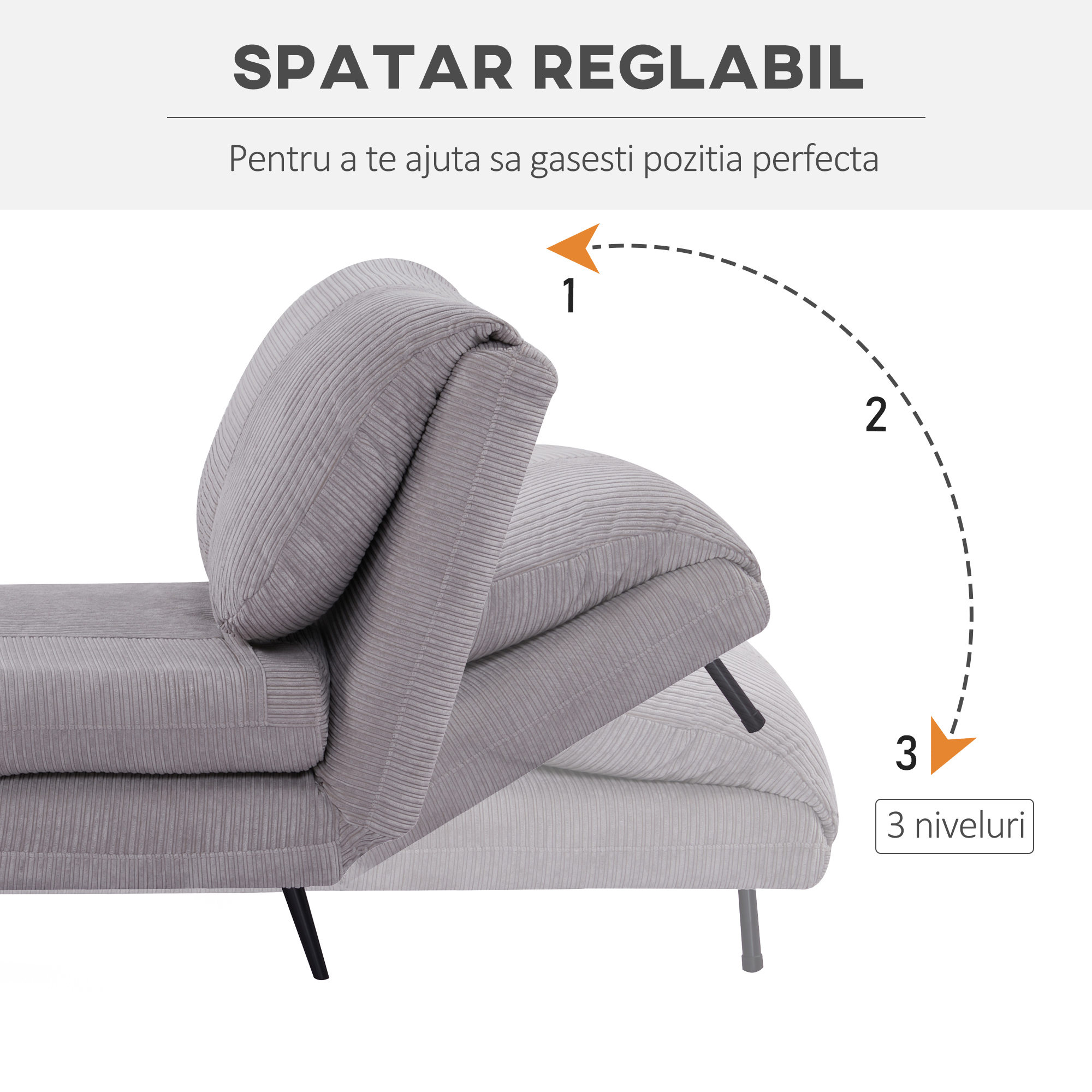  Fotoliu Pat 2 in 1 reglabil pe 3 niveluri cu sezut foarte mare si captuseala din spuma, structura din lemn, otel si efect de catifea gri [4]