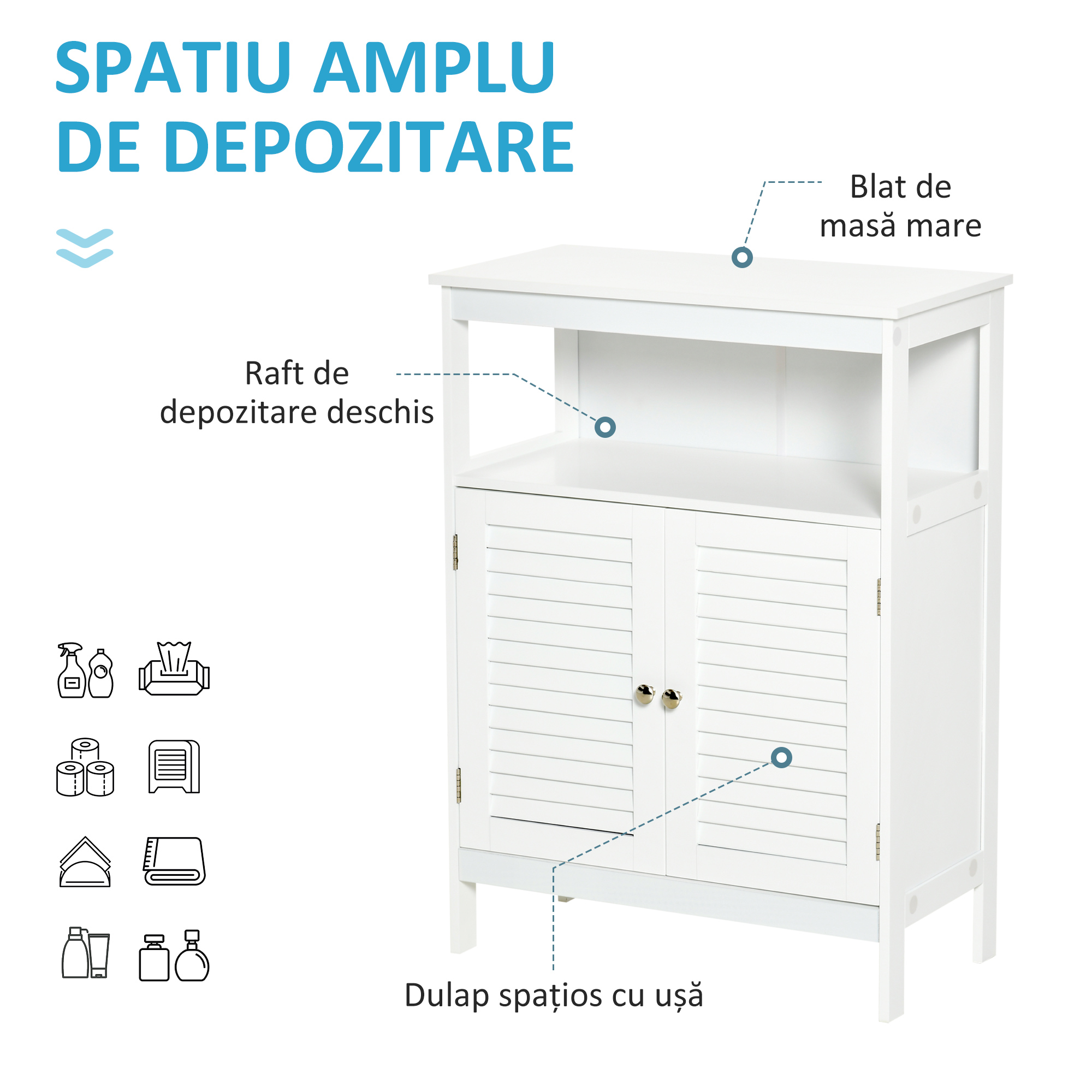  Dulap pentru Baie Impermeabil cu 2 Rafturi si Dulapior MDF Alb [3]