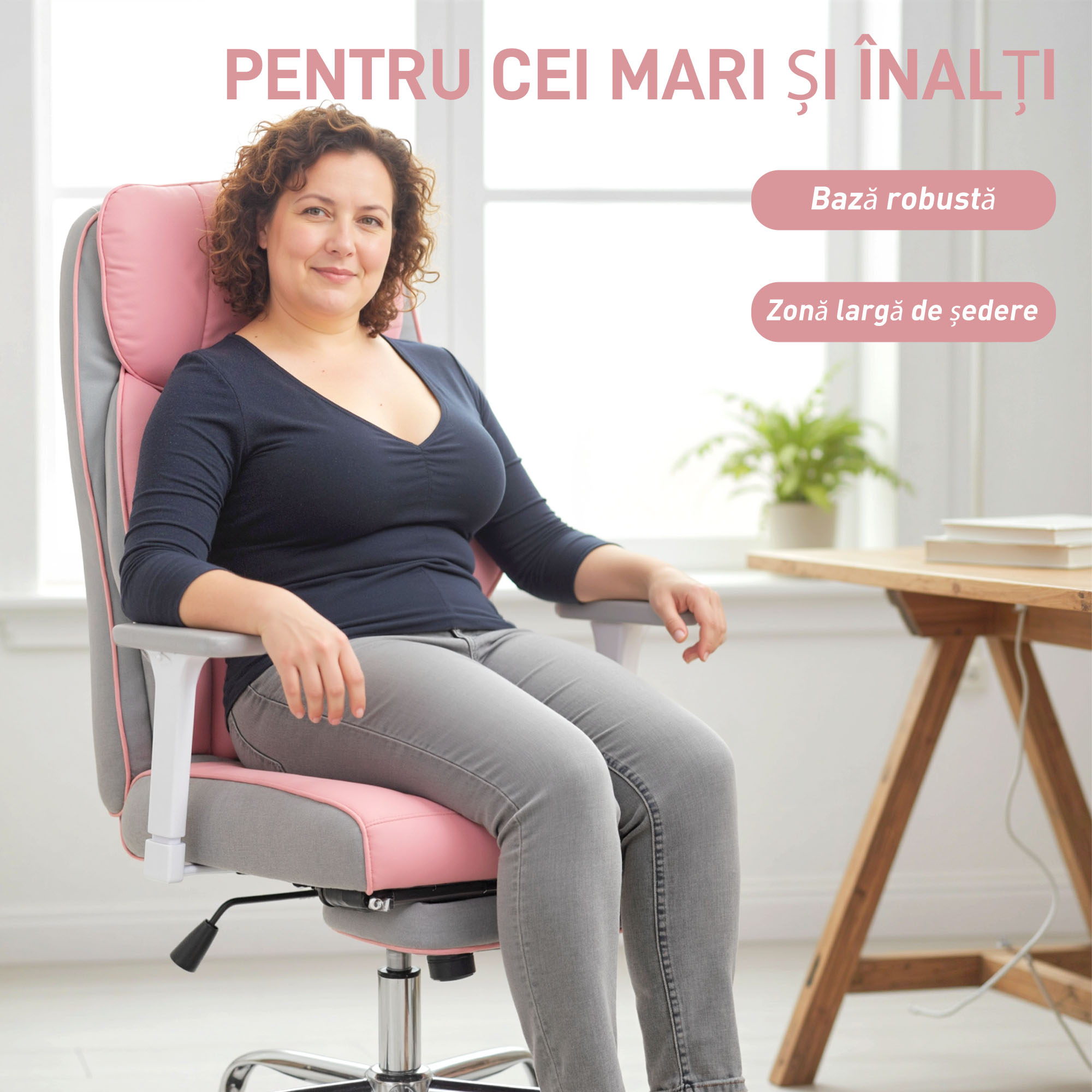  Scaun de birou ergonomic cu brate reglabile, suport pentru picioare si tetiera, roz [7]