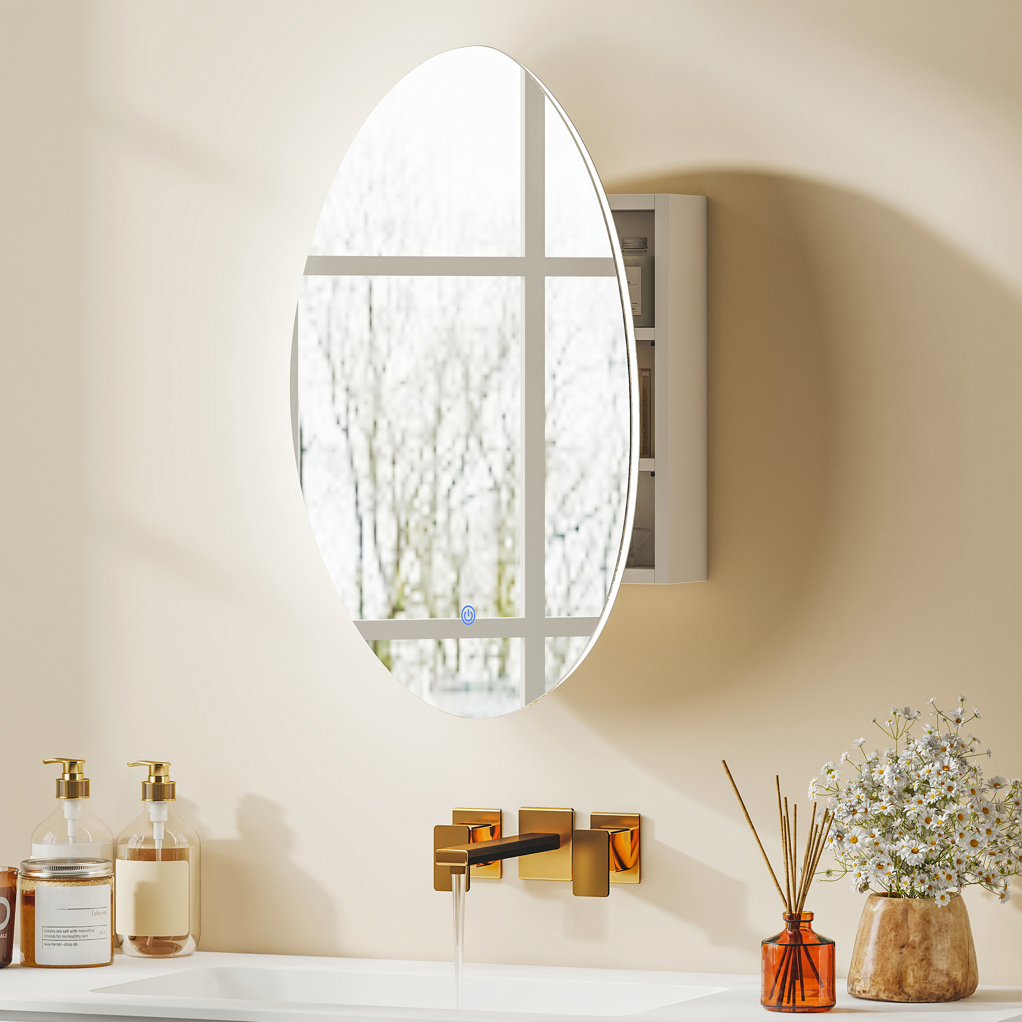  Dulap Baie LED, Anti-Condens, Iluminare Reglabila 3 Tonuri, Alb, Montare pe Perete [1]