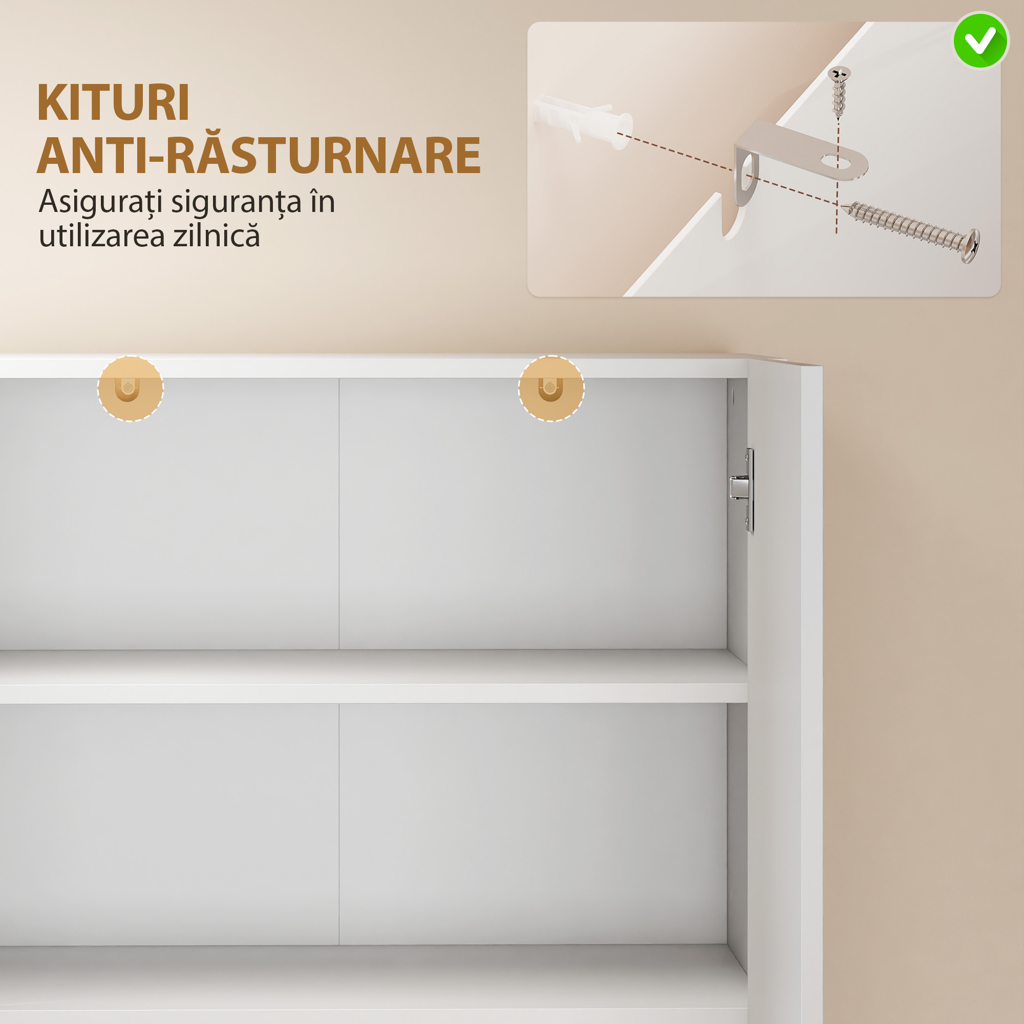  Dulap Bucatarie inalt 180cm, Mobilier Depozitare cu Usi Soft-Close, Raft Deschis, 2 Dulapuri, Rafturi Ajustabile, Stil Modern pentru Sufragerie sau Bucatarie, Alb Lucios [7]
