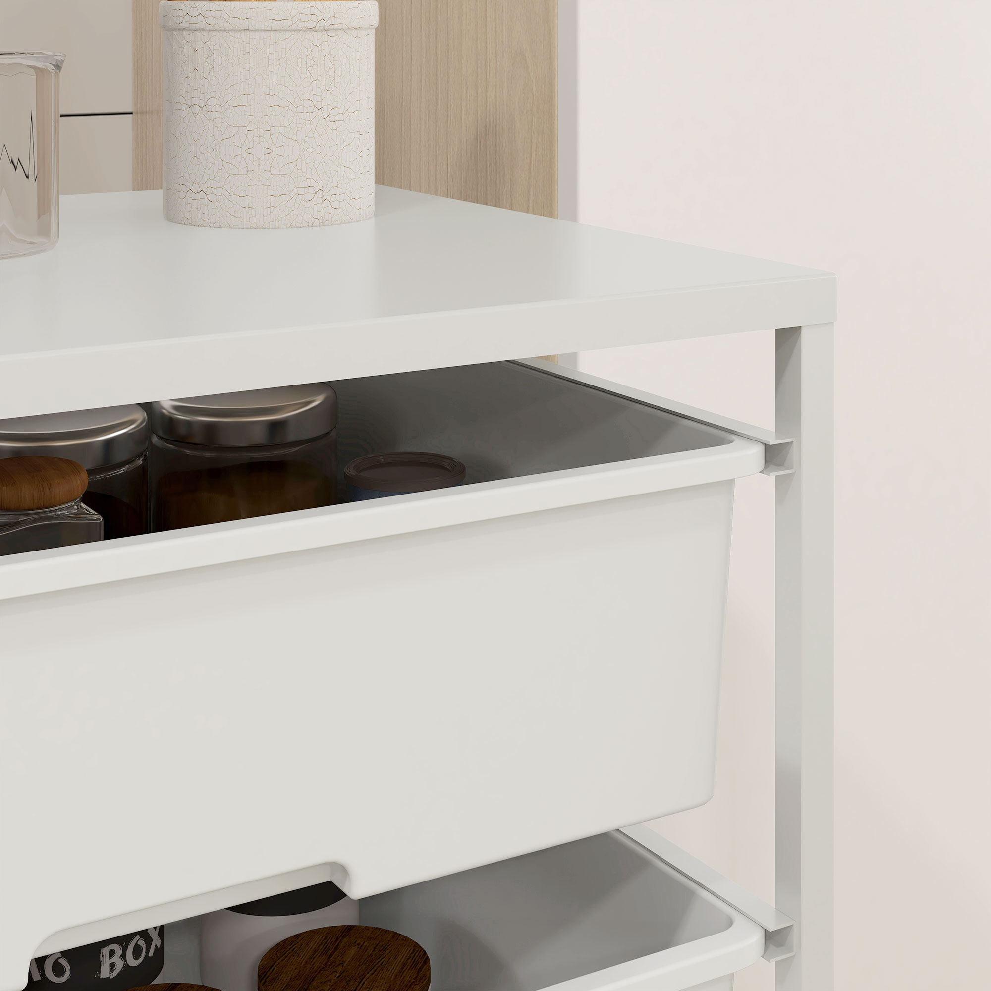  Carucior Multifunctional cu 3 Cosuri si Roti, Carucior pentru Bucatarie si Birou din Otel si Plastic, 40.8x33.5x60.5 cm, Alb [8]