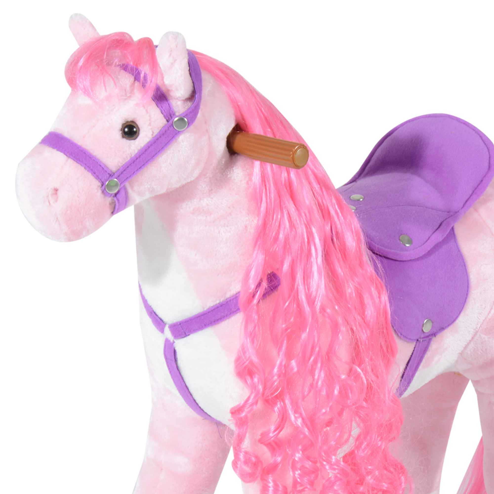  Cal Balansoar pentru Copii 2+ Ani cu Roti si Sunete, Leagan pentru Copii cu Suport pentru Picioare, 65x28x75 cm, Roz [7]