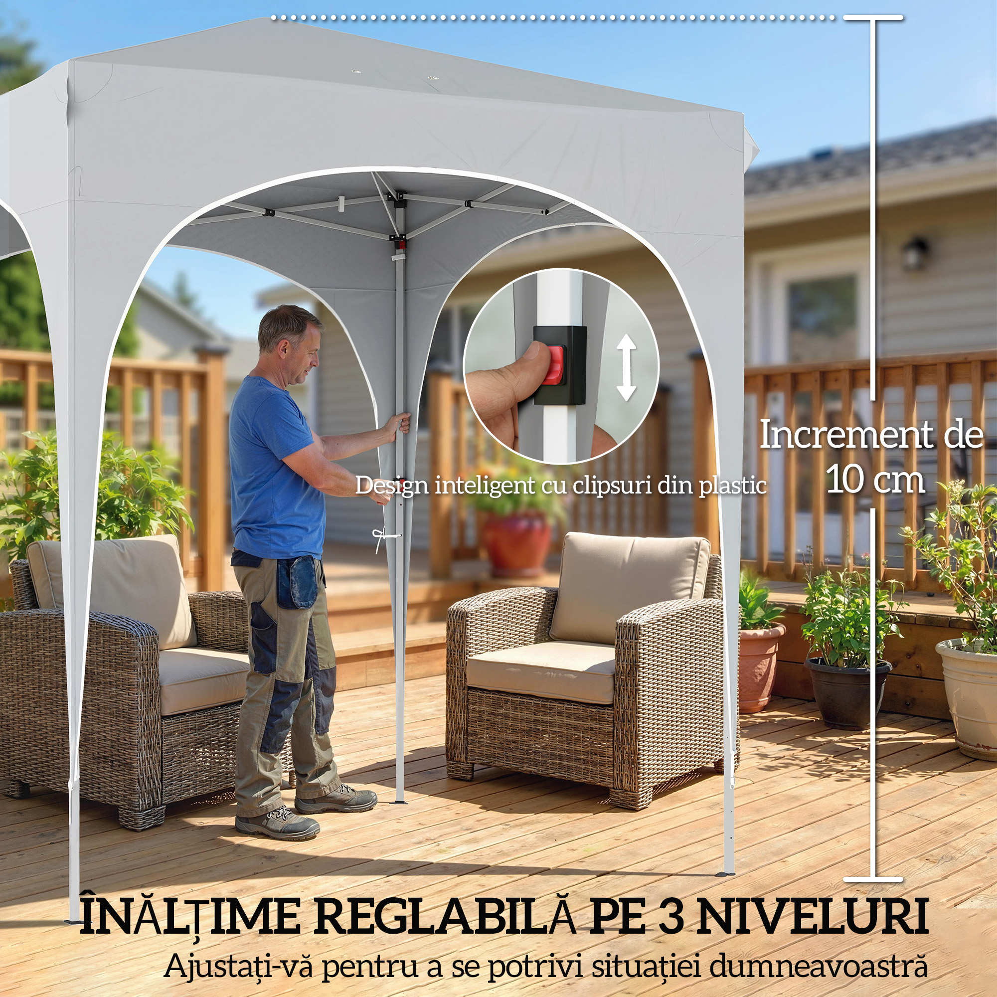  Pavilion pliabil 2x2 m, reglabil, cu 4 pereti laterali, din metal si tesatura Oxford gri deschis [6]