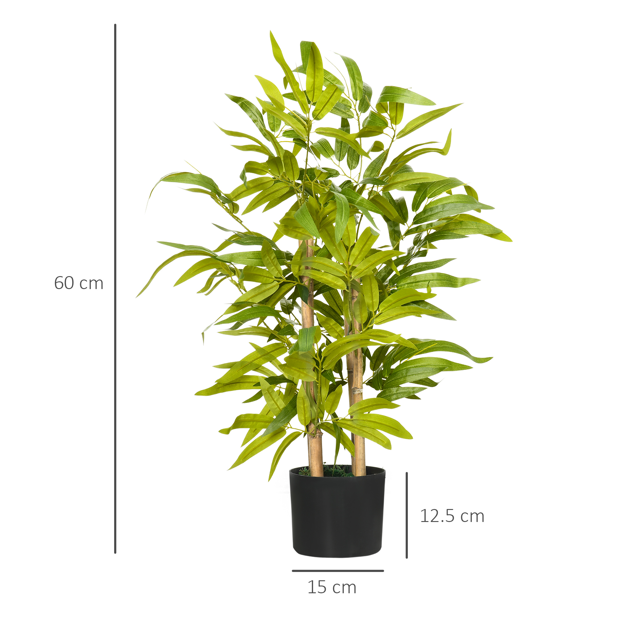  Planta Artificiala de Bambus, inaltime 60 cm, din Poliester si PP, Verde, cu Vas de Ciment Ø15x12.5 cm [2]