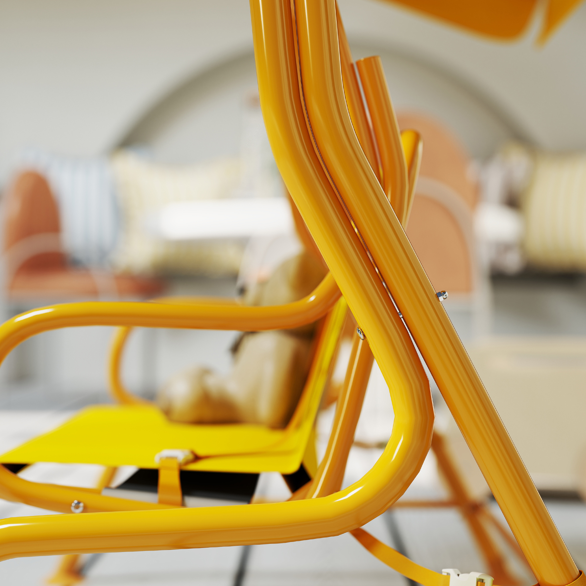  Leagan pentru Copii cu Copertina Reglabila si Centura de Siguranta, 120x112x75 cm, Galben [8]