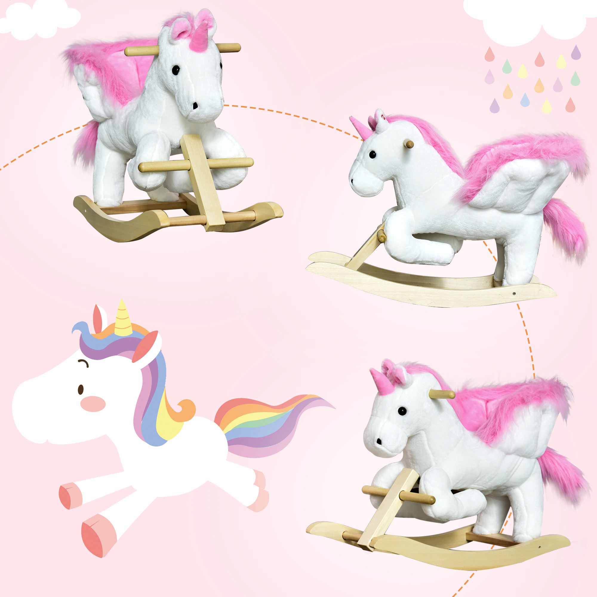  Cal tip Balansoar Unicorn cu Musica din Metal si Lemn 65x32x55cm [4]